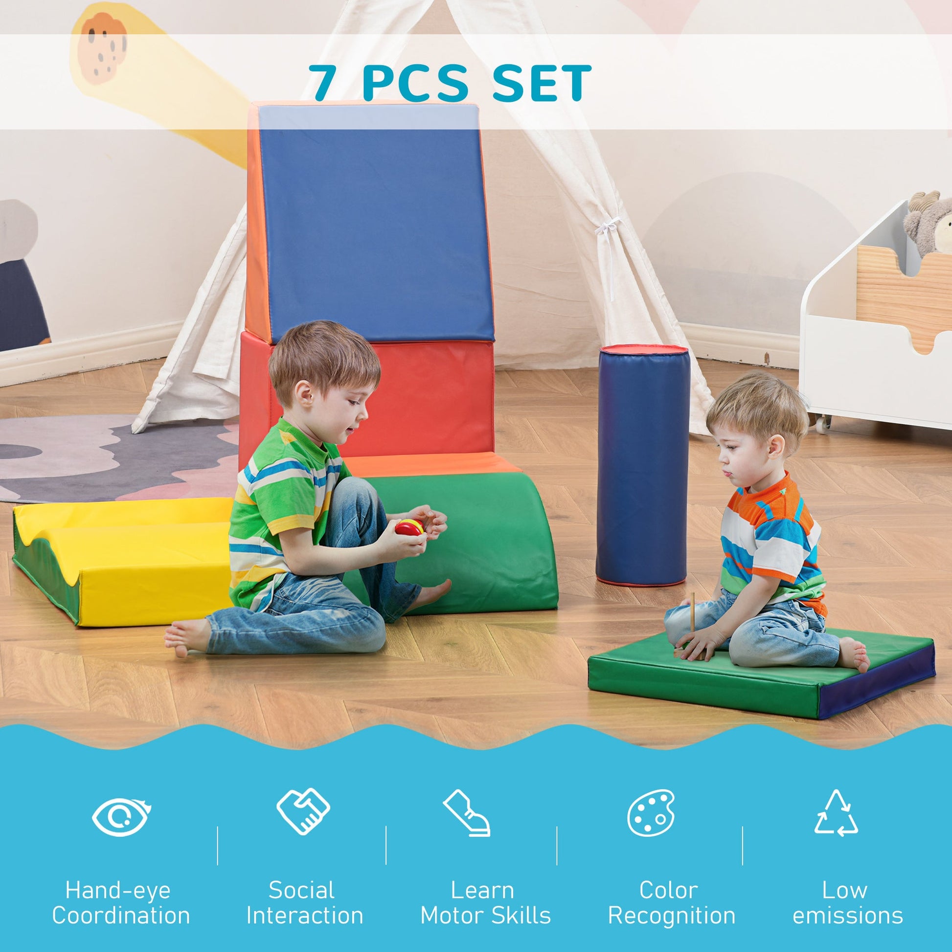 7-piece Soft Play, Freely-assembled Kids Crawl and Climb Activity Soft Play Equipment, Indoor Foam Play Set for 1-3 Years Old, Multicolored at Gallery Canada