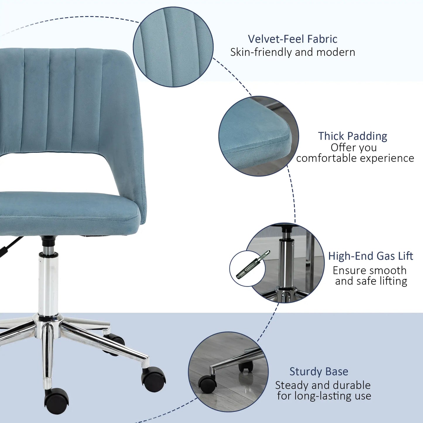Mid Back Office Chair, Velvet Fabric, Swivel, Scallop Shape, Sky Blue Office Chairs at Gallery Canada