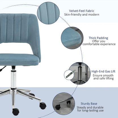 Mid Back Office Chair, Velvet Fabric, Swivel, Scallop Shape, Sky Blue Office Chairs at Gallery Canada