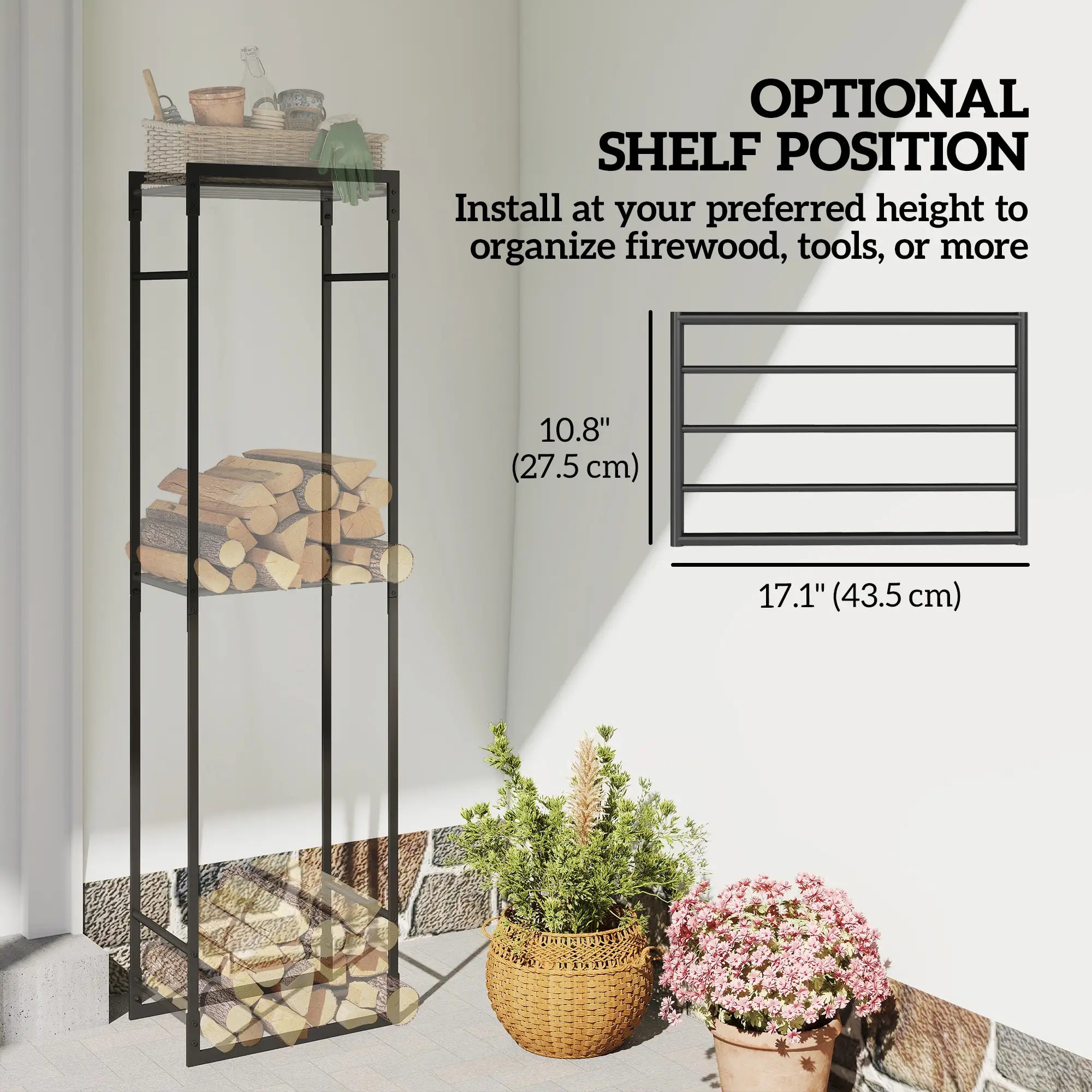 Heavy Duty Firewood Rack With Adjustable Shelf, Indoor Outdoor Log Holder Firewood Racks at Gallery Canada