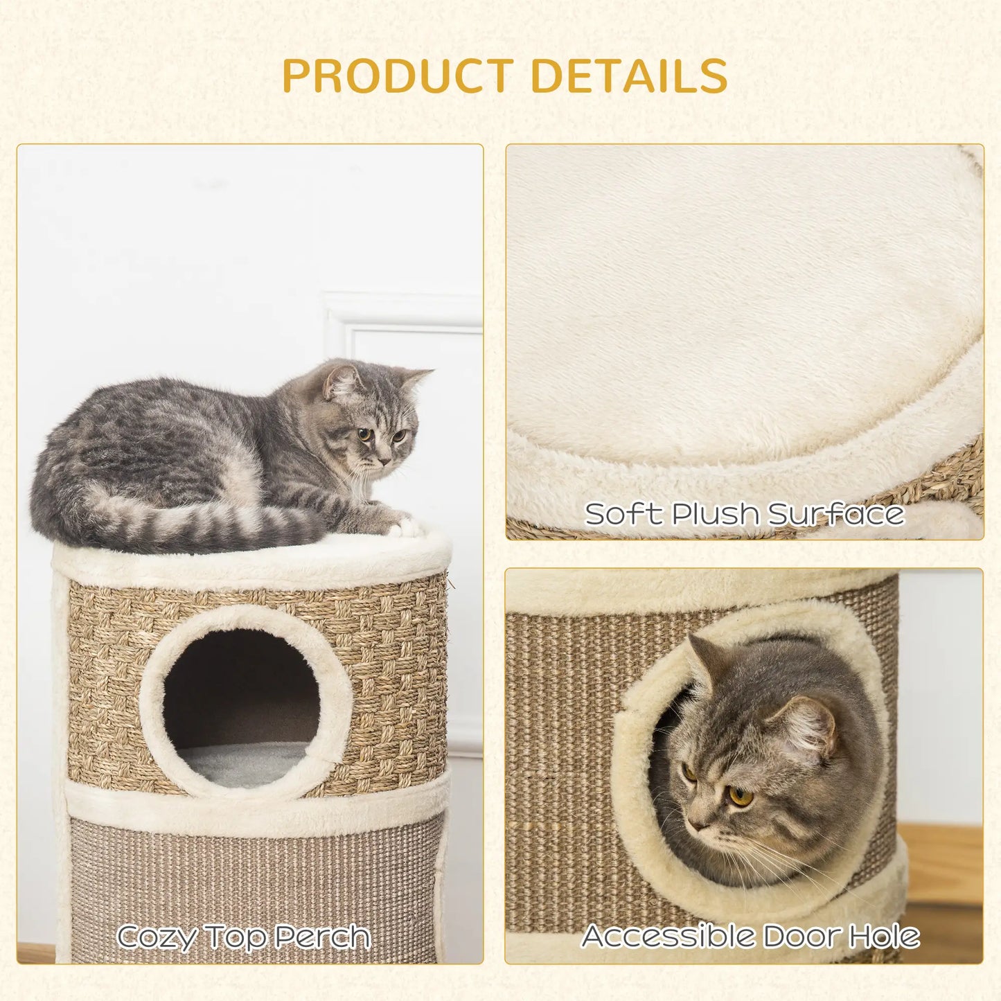3 Story Cat Condo with Sisal Scratching Surface, 15" x 28", Khaki Brown Cat Towers at Gallery Canada