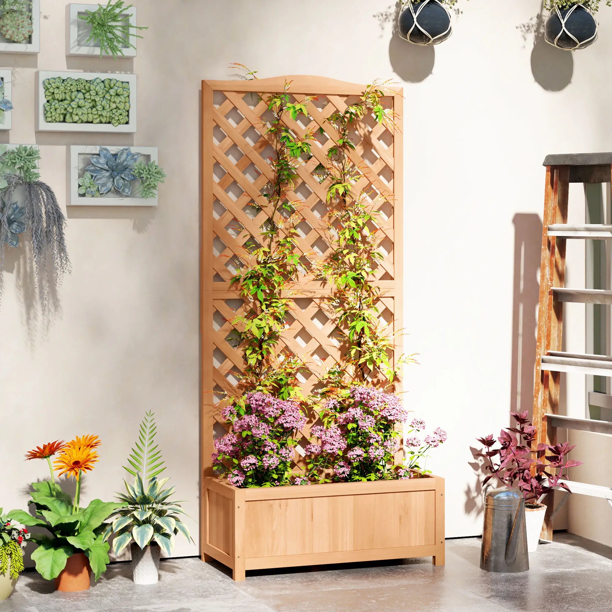 Wood Planter with Trellis, Raised Garden Bed, 30