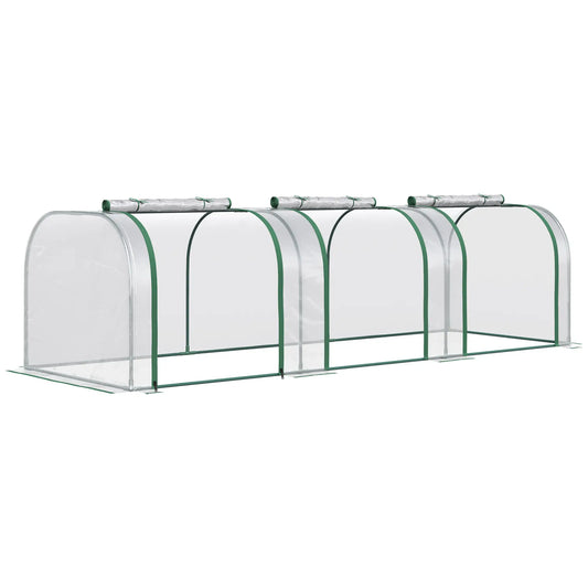 10' x 3' x 2.5' Mini Tunnel Greenhouse, 3 Zipped Doors, Clear Mini Greenhouses Dark Green, Clear at Gallery Canada