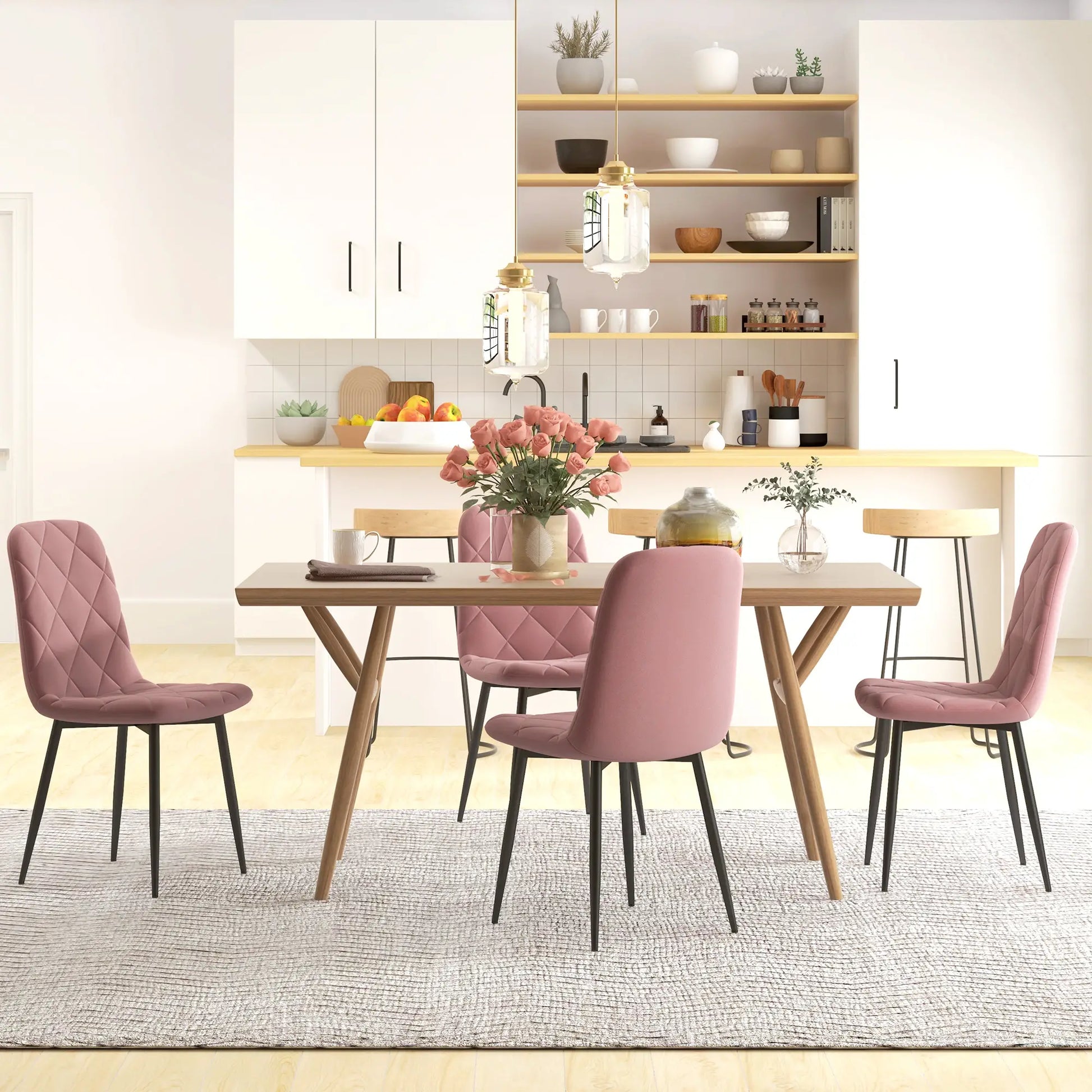 Upholstered Dining Chairs Set of 4, Steel Legs, Modern Kitchen, Pink Dining Chairs at Gallery Canada
