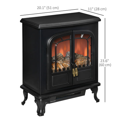 Electric Fireplace Stove Heater with LED Fire Flame Effect, Double Door, Freestanding &; Portable with Overheat Protection, 750W/1500W, Black Electric Fireplaces at Gallery Canada