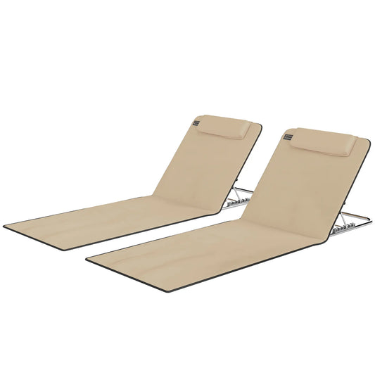 Beach Lounge Chair Set, 2 Pieces, Folding Chaise, Beige Beach Accessories Beige at Gallery Canada