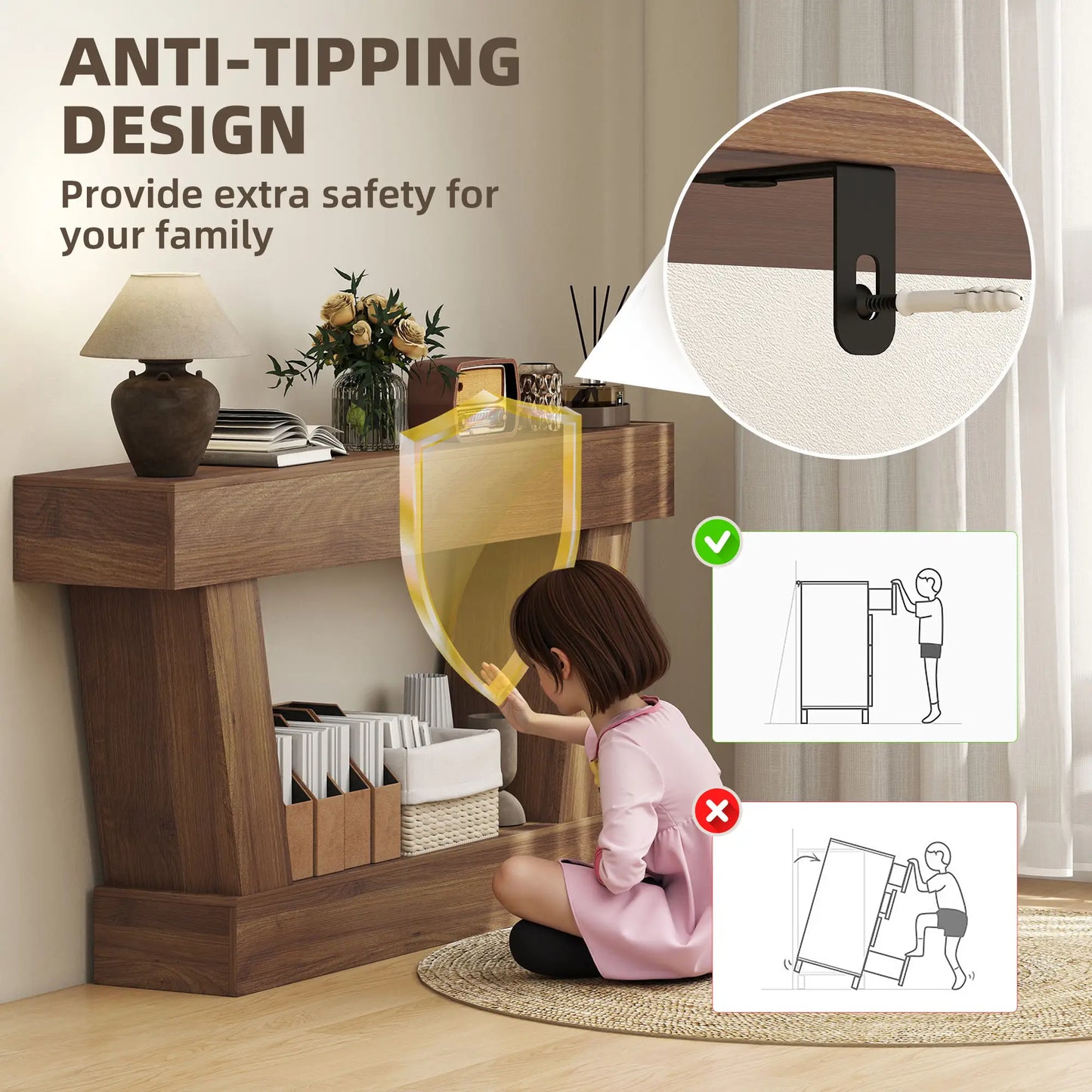 63 Inch Vintage Console Table, Open Shelf, Dark Brown Console Tables at Gallery Canada