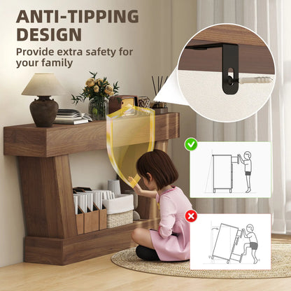 63 Inch Vintage Console Table, Open Shelf, Dark Brown Console Tables at Gallery Canada