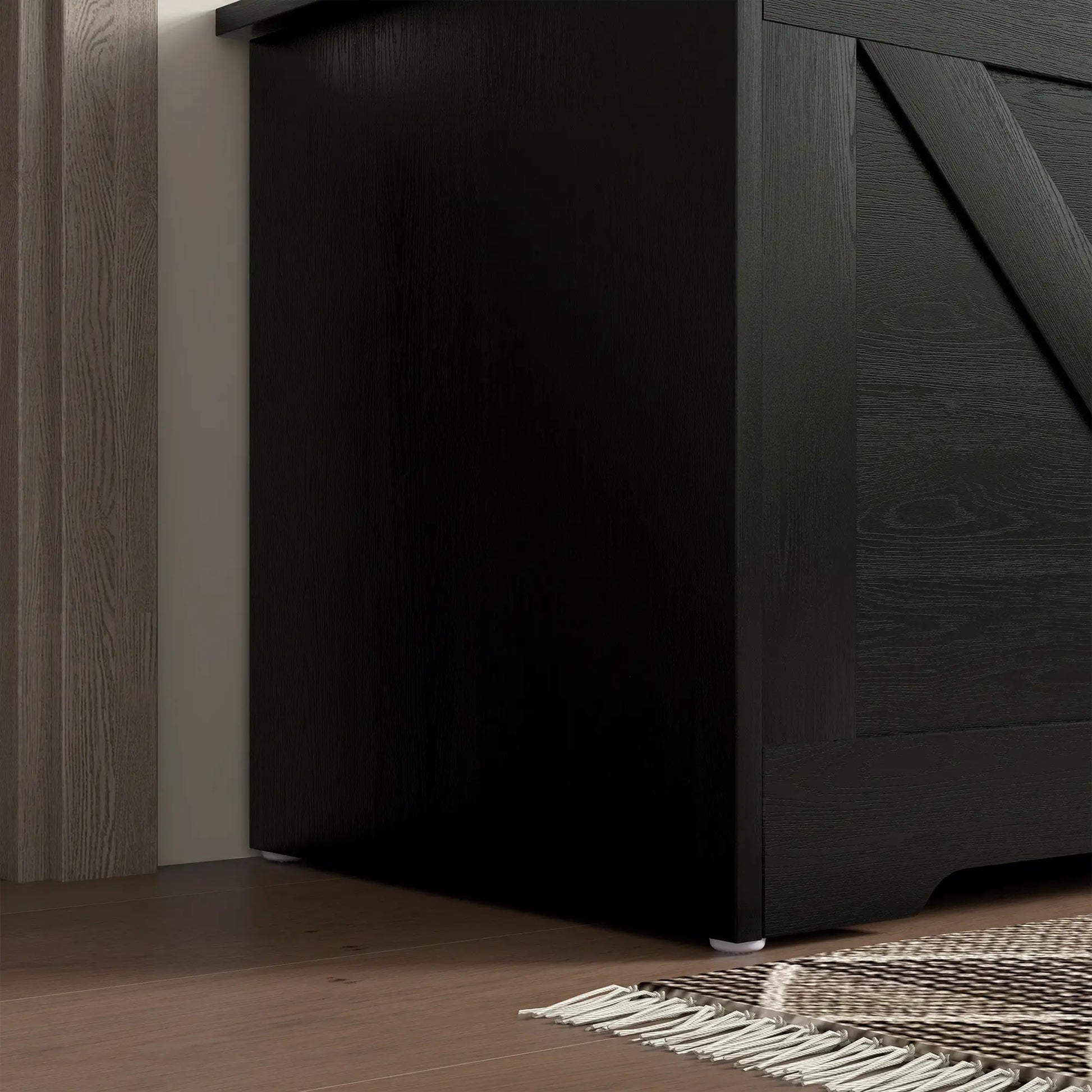 31.5 Inches Storage Chest, Wooden Box with Safety Hinges, Wood Grain, Black Storage Cabinets at Gallery Canada