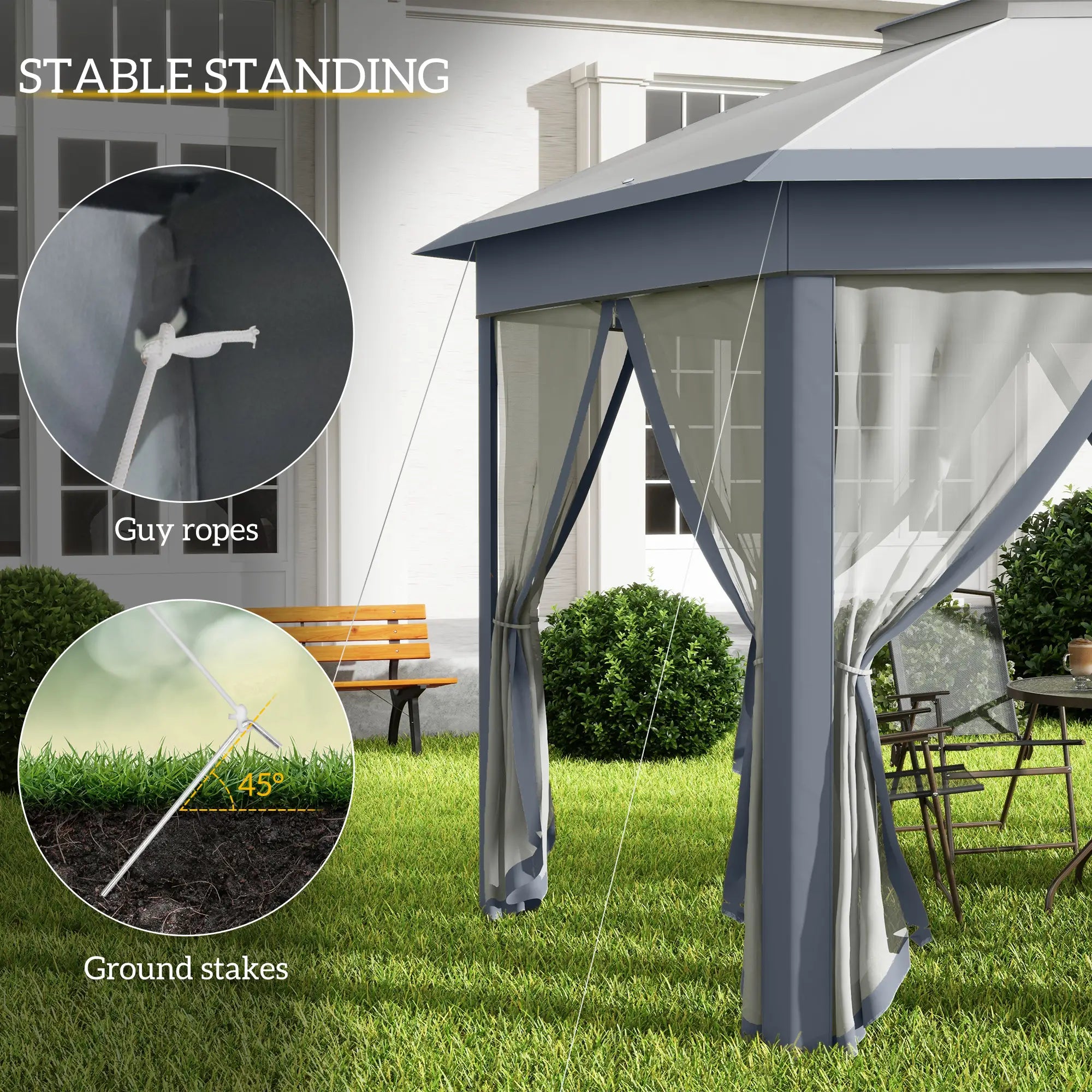 13' x 13' Hexagon Pop Up Canopy Tent, Netting, Carry Bag, Grey Pop Up Canopies at Gallery Canada