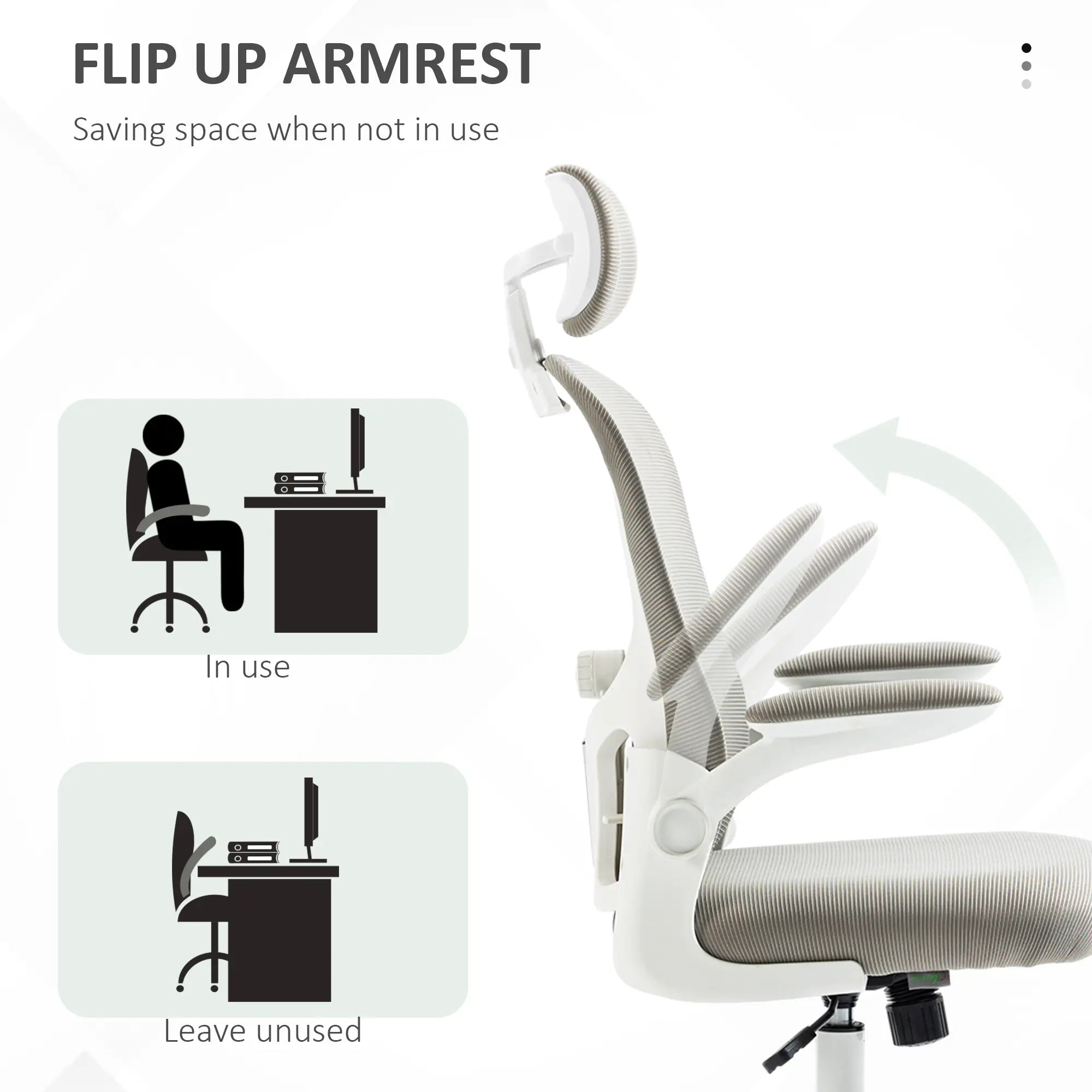 Mesh Office Chair, Adjustable Headrest, 4D Lumbar Support, Flip-Up Arm, Grey Task Chairs at Gallery Canada