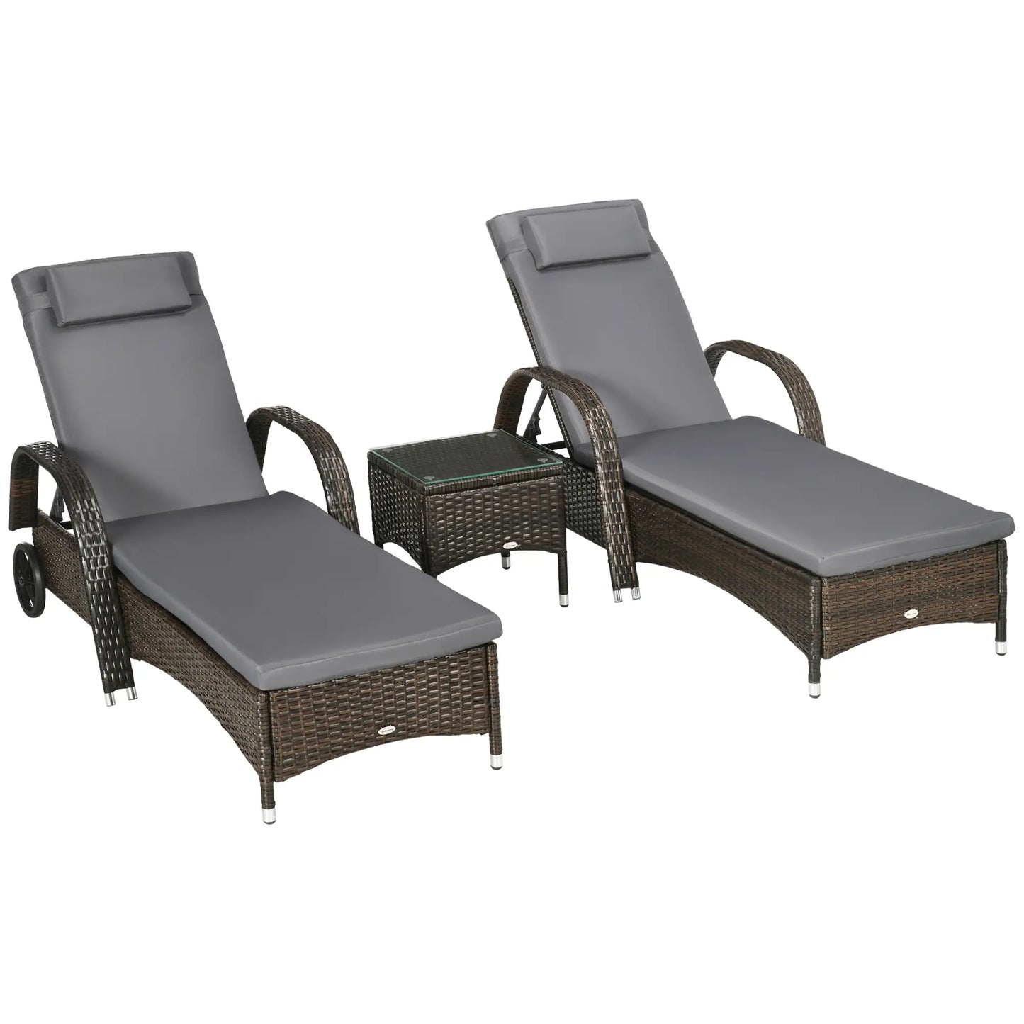 3-Piece Wicker Patio Lounger Set, PE Rattan, Brown/Dark Grey Chaise Loungers at Gallery Canada