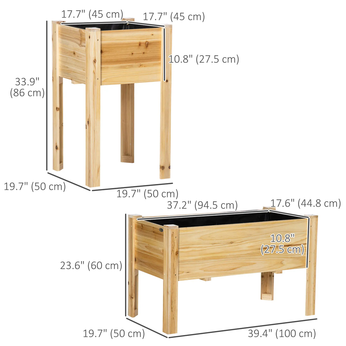 Raised Garden Bed Set of 3, Wood Planter Box, Outdoor Freestanding