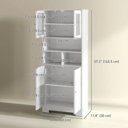 57" Kitchen Pantry, Freestanding Cabinet, Glass Doors, Adjustable Shelves, White Kitchen Pantry Cabinets at Gallery Canada