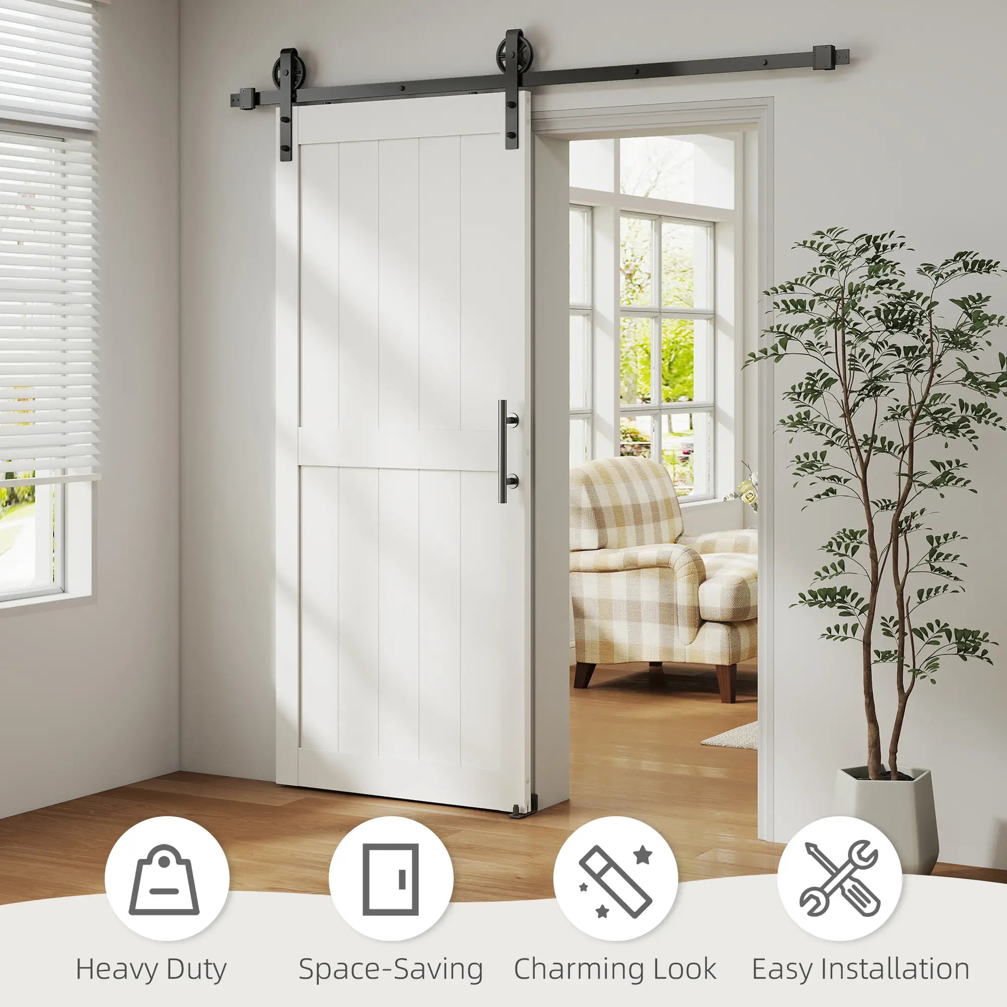 32inx84in Barn Door, Sliding Hardware Kit, Upgraded Rollers, White Door Hardware at Gallery Canada