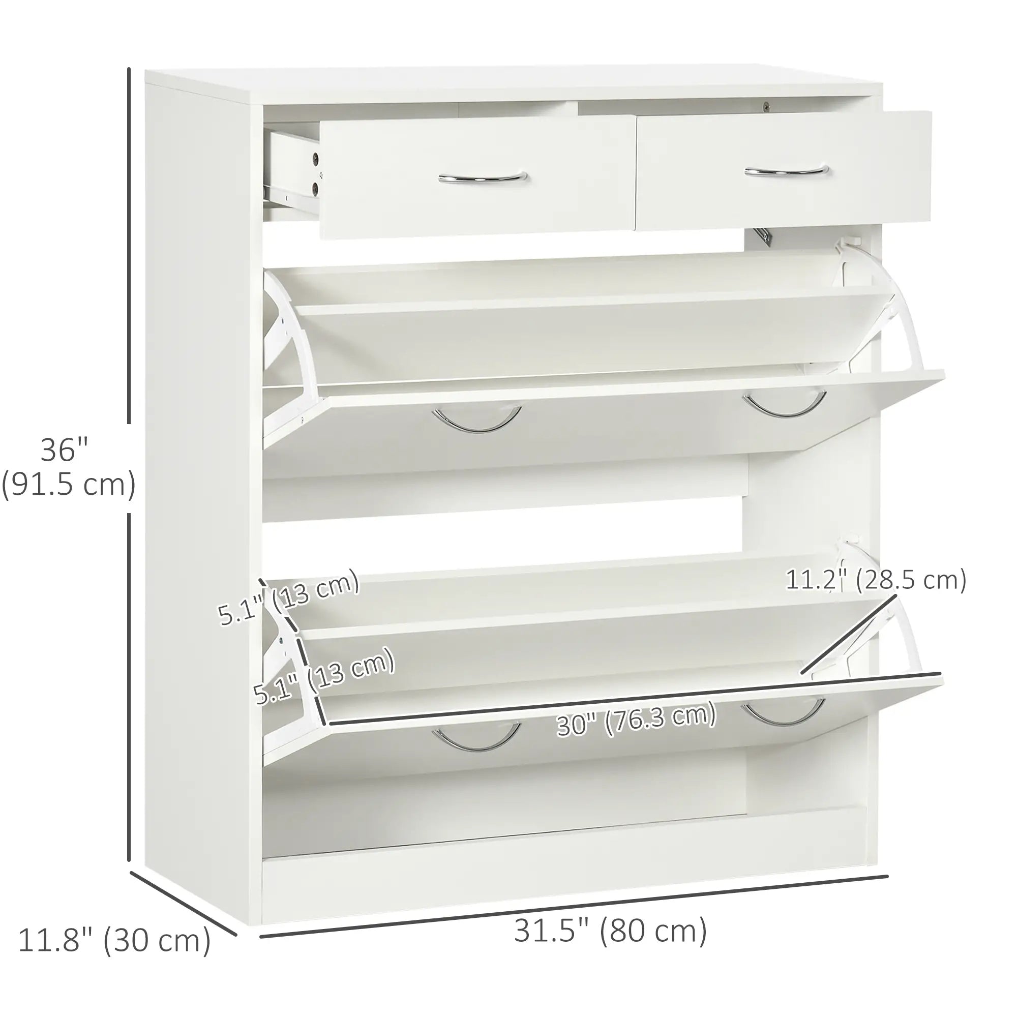 Narrow Shoe Storage, 2 Flip Drawers, Adjustable Shelves, 12 Pairs, White Shoe Storage Cabinets & Racks at Gallery Canada