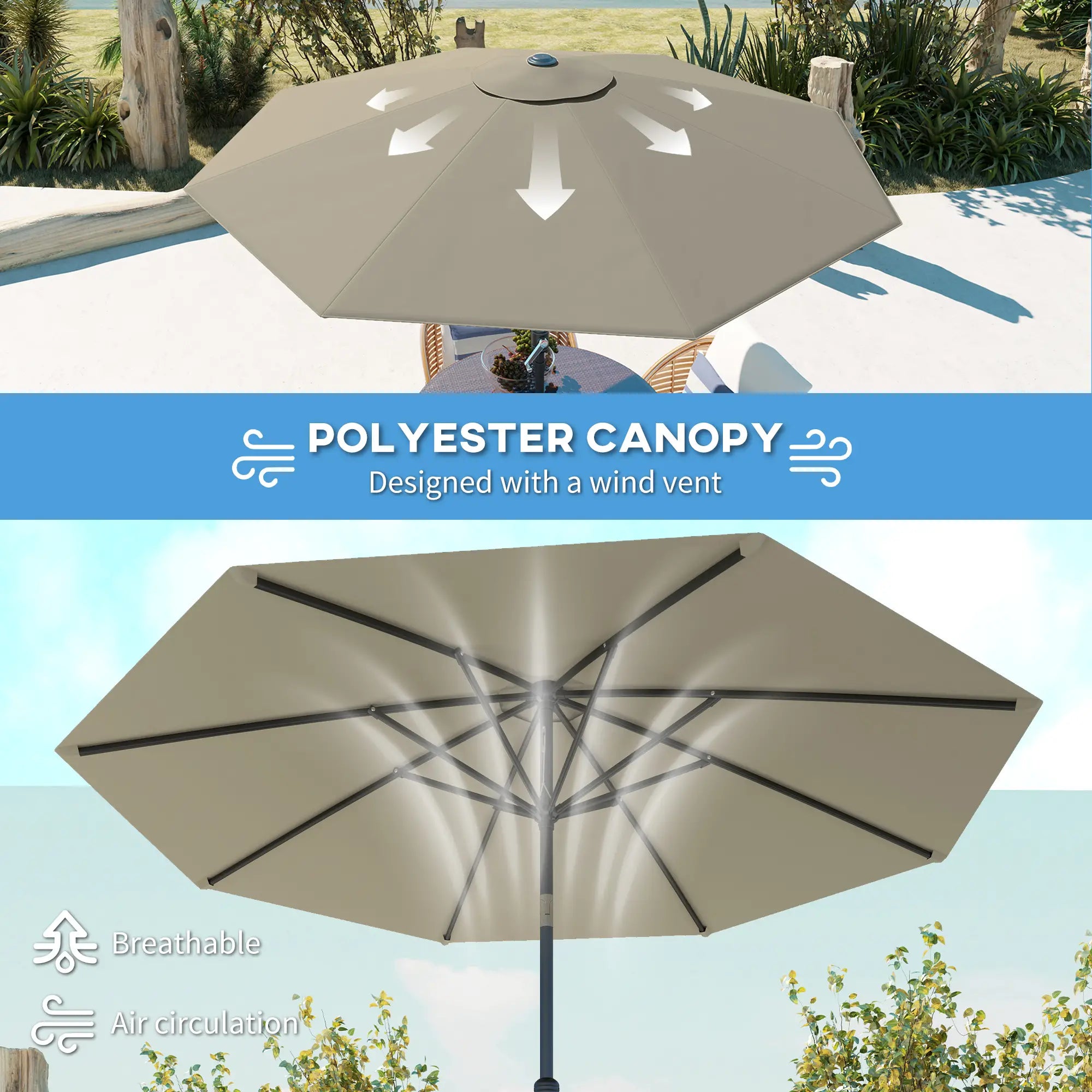 Aluminum Patio Umbrella, 8.5ft, Garden Outdoor Parasol, Light Grey Offset Cantilever Umbrellas at Gallery Canada