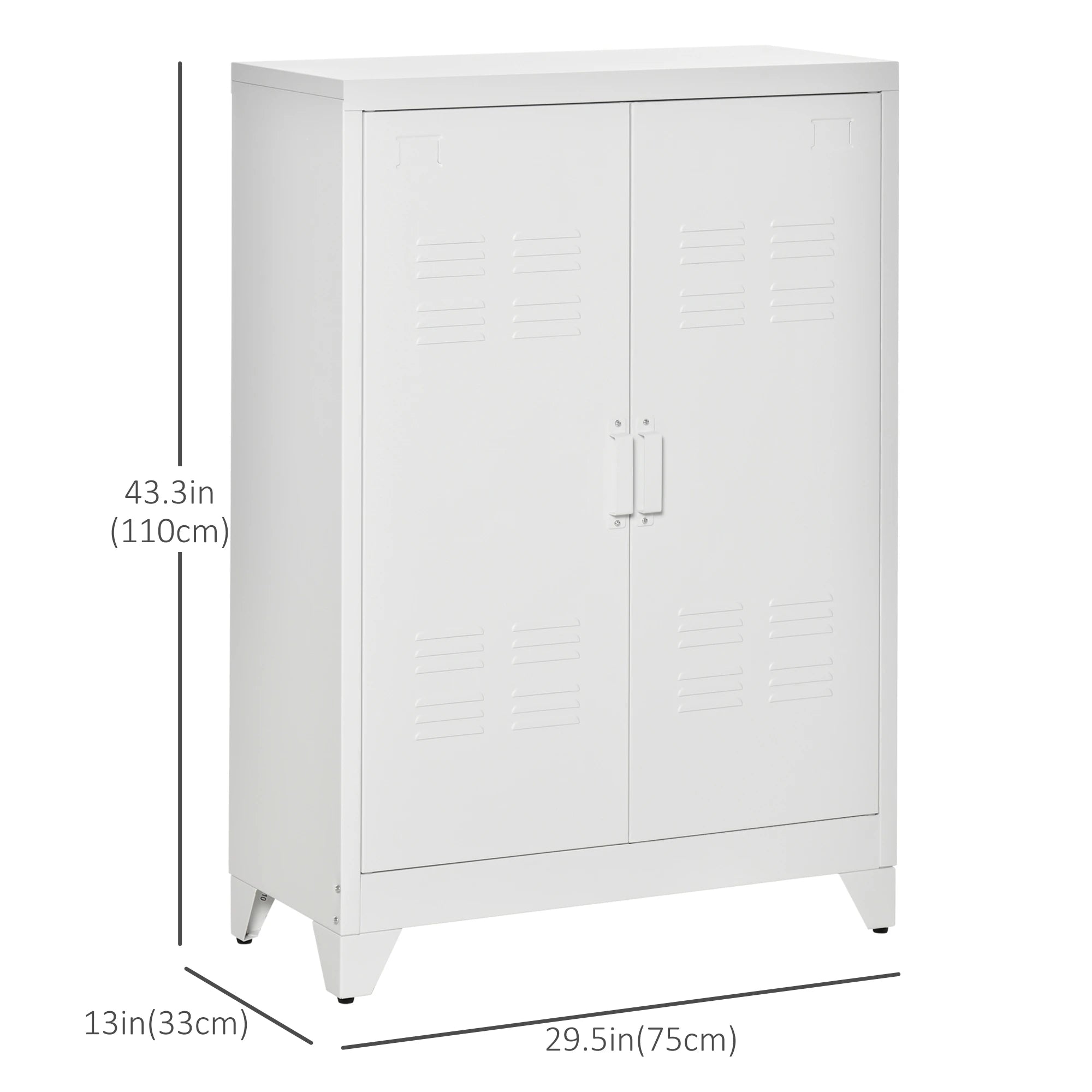 Metal Storage Cabinet, 2 Louvered Doors, Adjustable Shelves, White Storage Cabinets at Gallery Canada