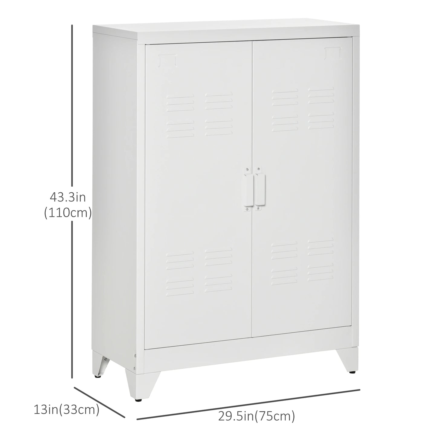 Metal Storage Cabinet, 2 Louvered Doors, Adjustable Shelves, White Storage Cabinets at Gallery Canada