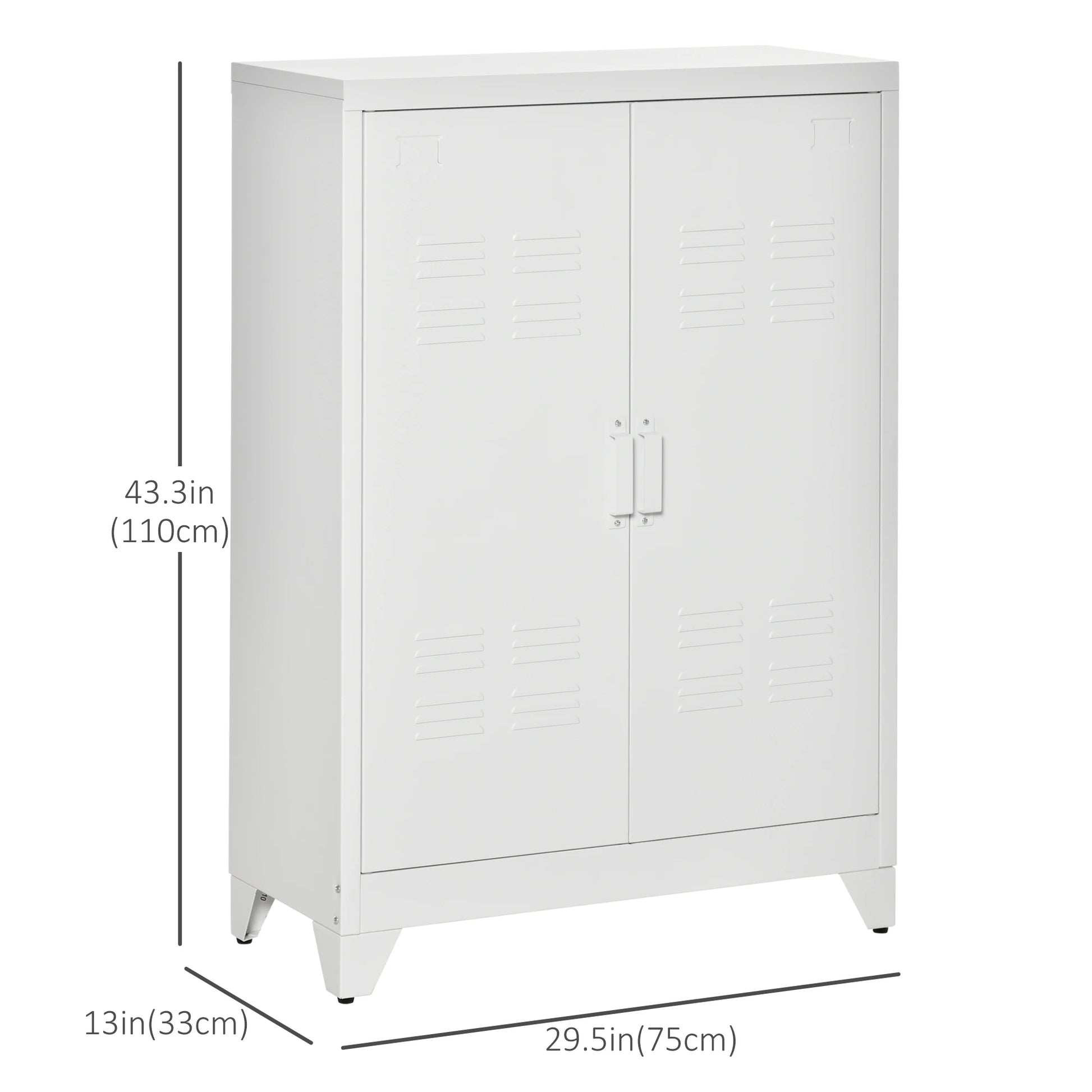 Metal Storage Cabinet, 2 Louvered Doors, Adjustable Shelves, White Storage Cabinets at Gallery Canada