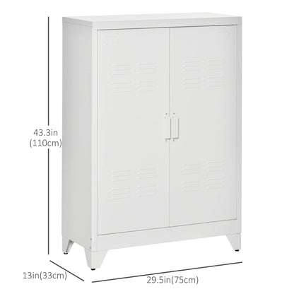 Metal Storage Cabinet, 2 Louvered Doors, Adjustable Shelves, White Storage Cabinets at Gallery Canada