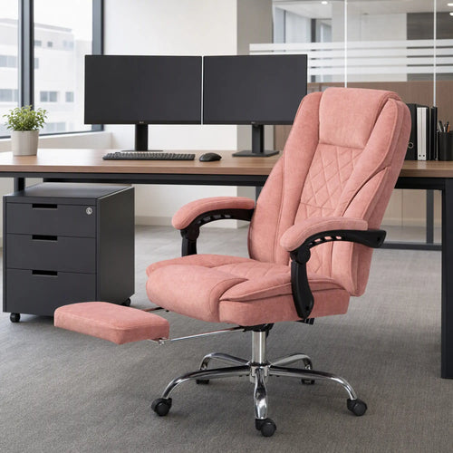 Massage Office Chair, Reclining Computer Chair, Adjustable Height, Pink