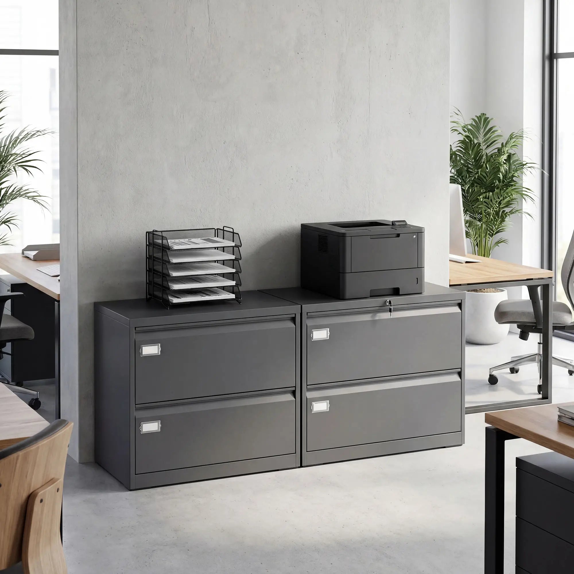 2 Drawer Lateral Filing Cabinet, Lockable Steel, A4 Letter Legal Size, Black Office Cabinets & Cupboards at Gallery Canada