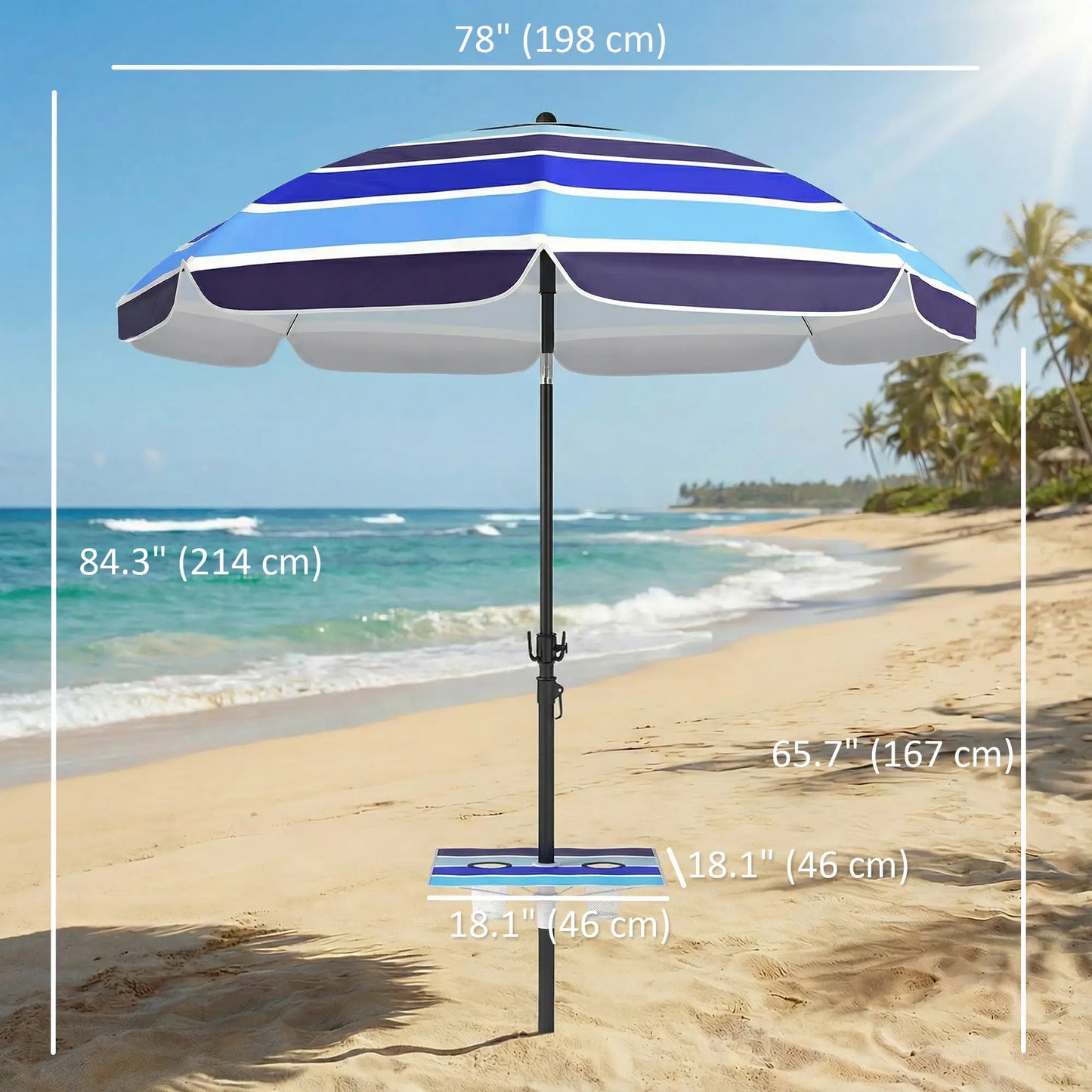 Adjustable Tilt Beach Umbrella, 78" Multicolor, Foldable Table Cup Holder, Multicolor Beach Umbrellas at Gallery Canada