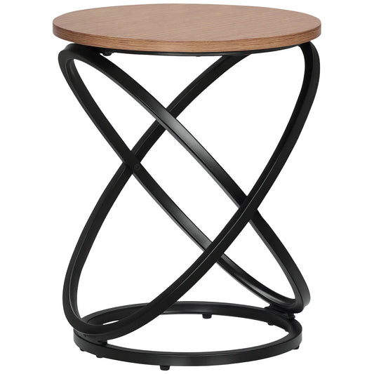 Industrial Round End Table, Steel Frame, 15.7"x15.7"x19.7", Light Brown Coffee Tables Light Brown, Black at Gallery Canada