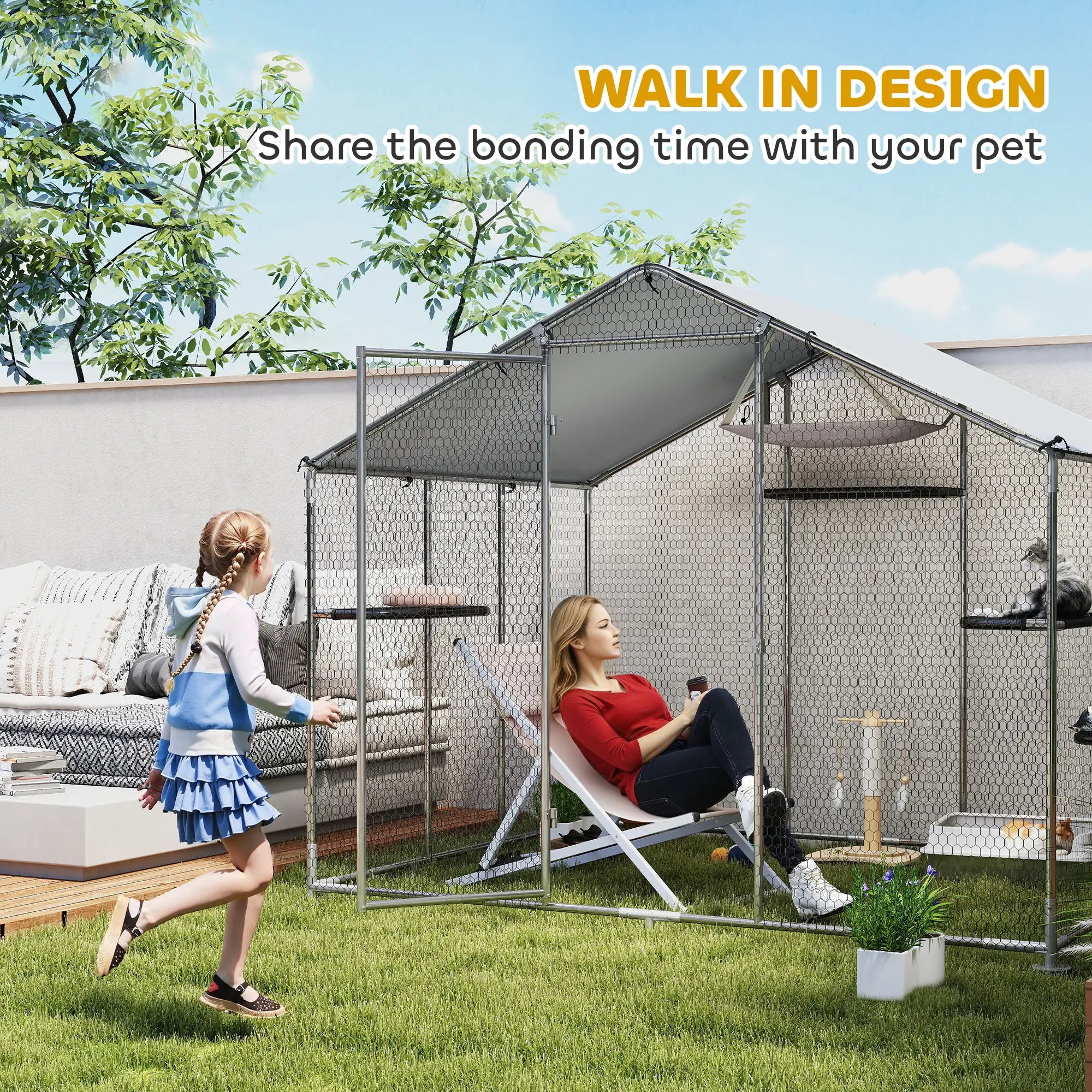 Large Catio Outdoor Cat Enclosure, Waterproof Cover, 94.5