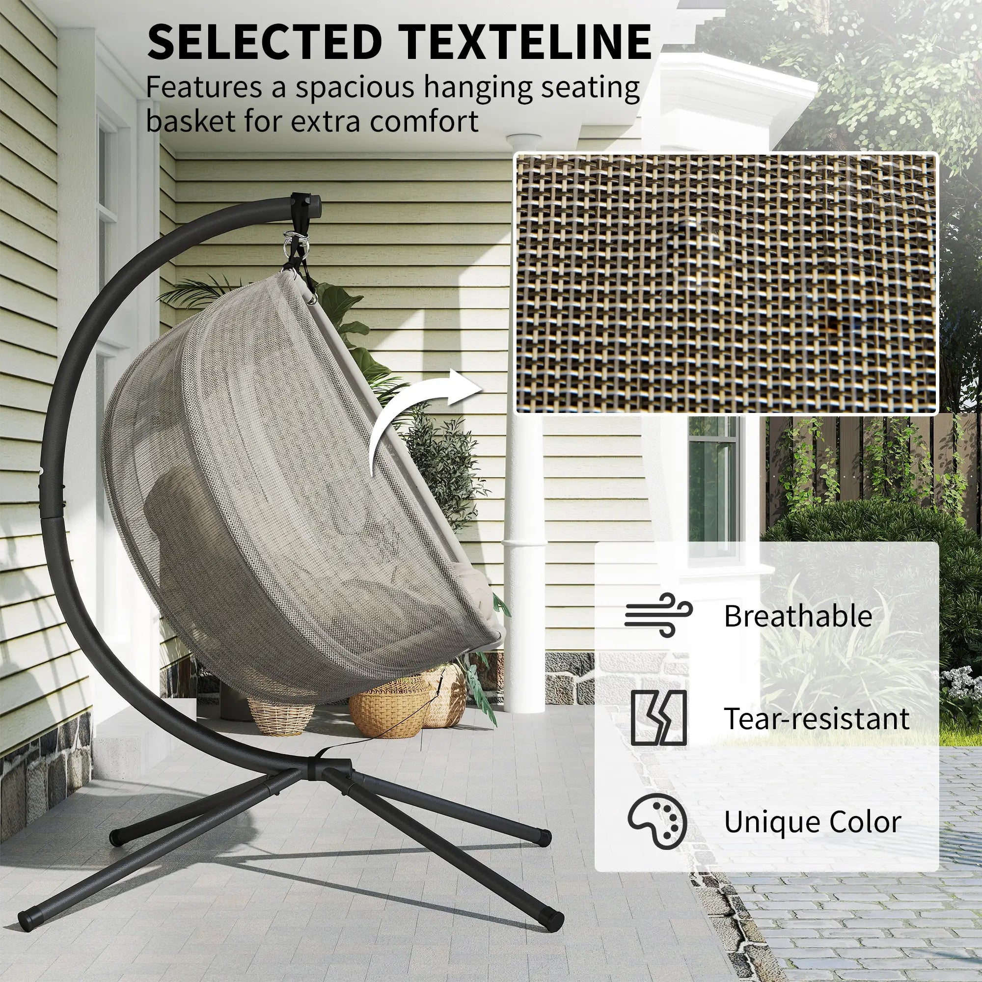 Double Egg Chair with Stand, 2 Person Hanging Swing, Khaki Patio Swings with Stand at Gallery Canada