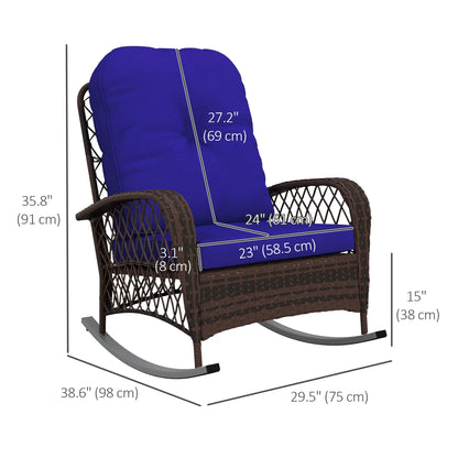 Outdoor Wicker Rattan Rocking Chair, Thick Cushions, Dark Blue Outdoor Rocking Chairs at Gallery Canada