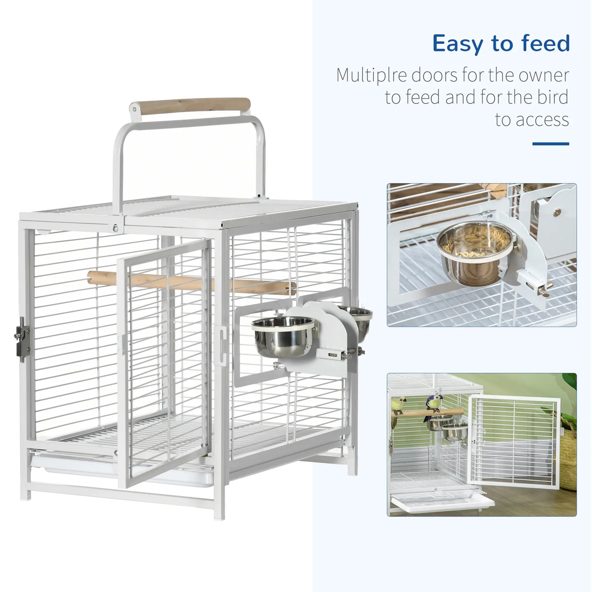 Bird Travel Carrier Cage, With Stand Perch, Stainless Steel Bowls, Pull Out Tray, White Bird Cages at Gallery Canada