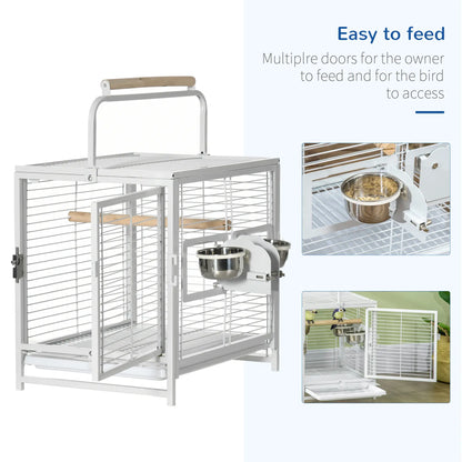 Bird Travel Carrier Cage, With Stand Perch, Stainless Steel Bowls, Pull Out Tray, White Bird Cages at Gallery Canada