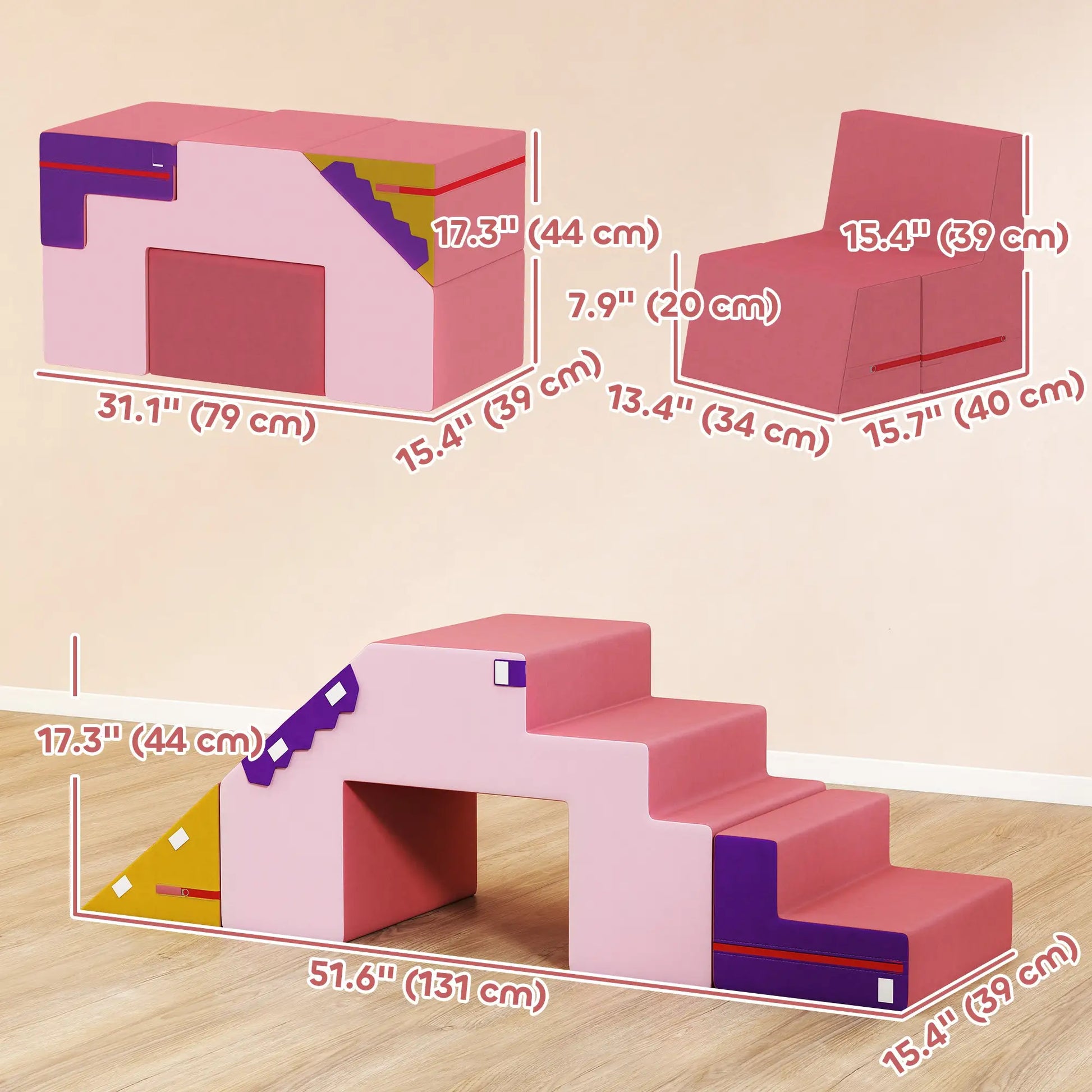 2-Piece Climbing Foam Blocks, Detachable Cover, Indoor PlaySet, Pink Kids Gym & Playmats at Gallery Canada