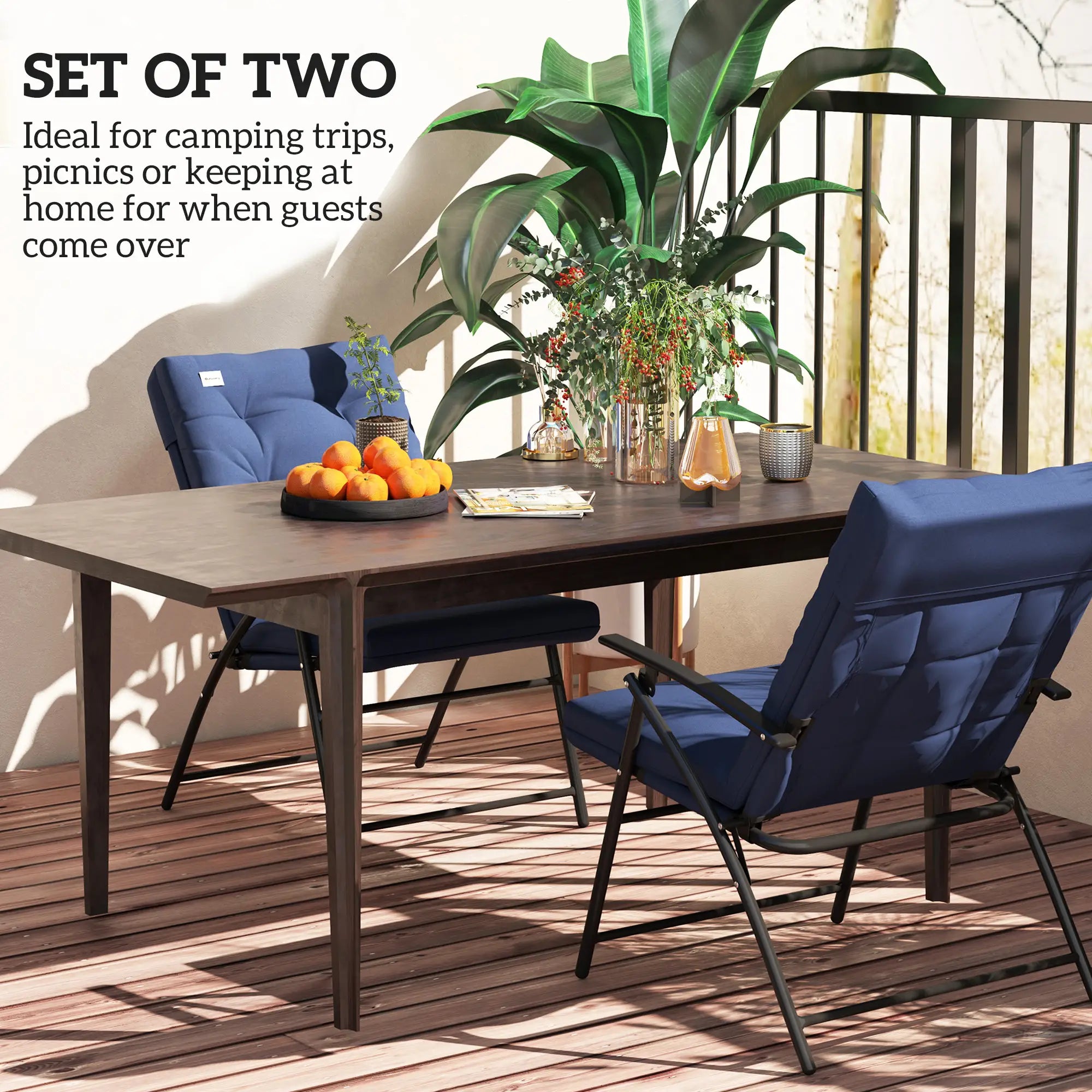 Outdoor Folding Chairs, Set of 2, Adjustable Backrest, Padded, Blue Patio Chairs at Gallery Canada