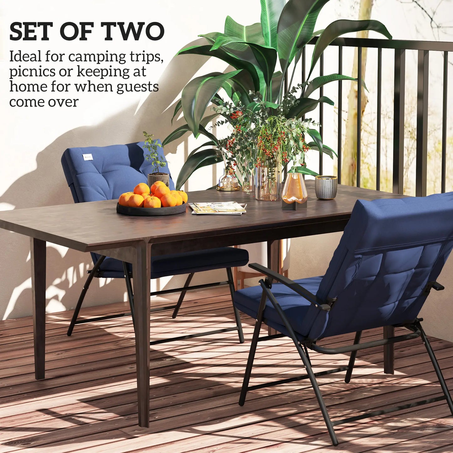 Outdoor Folding Chairs, Set of 2, Adjustable Backrest, Padded, Blue Patio Chairs at Gallery Canada