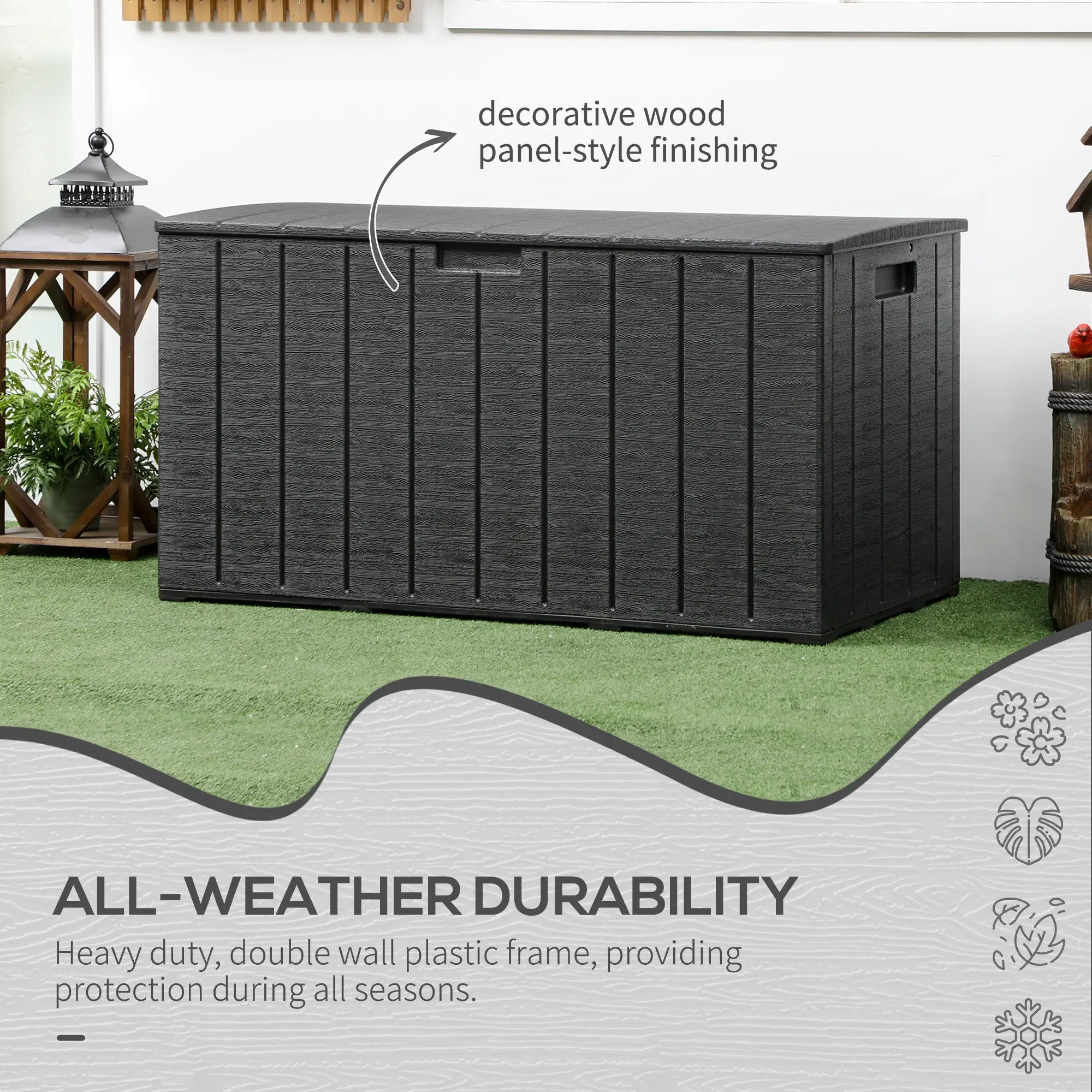 81 Gallon Garden Storage Box, Waterproof Double Wall, Black Patio Storage Boxes at Gallery Canada