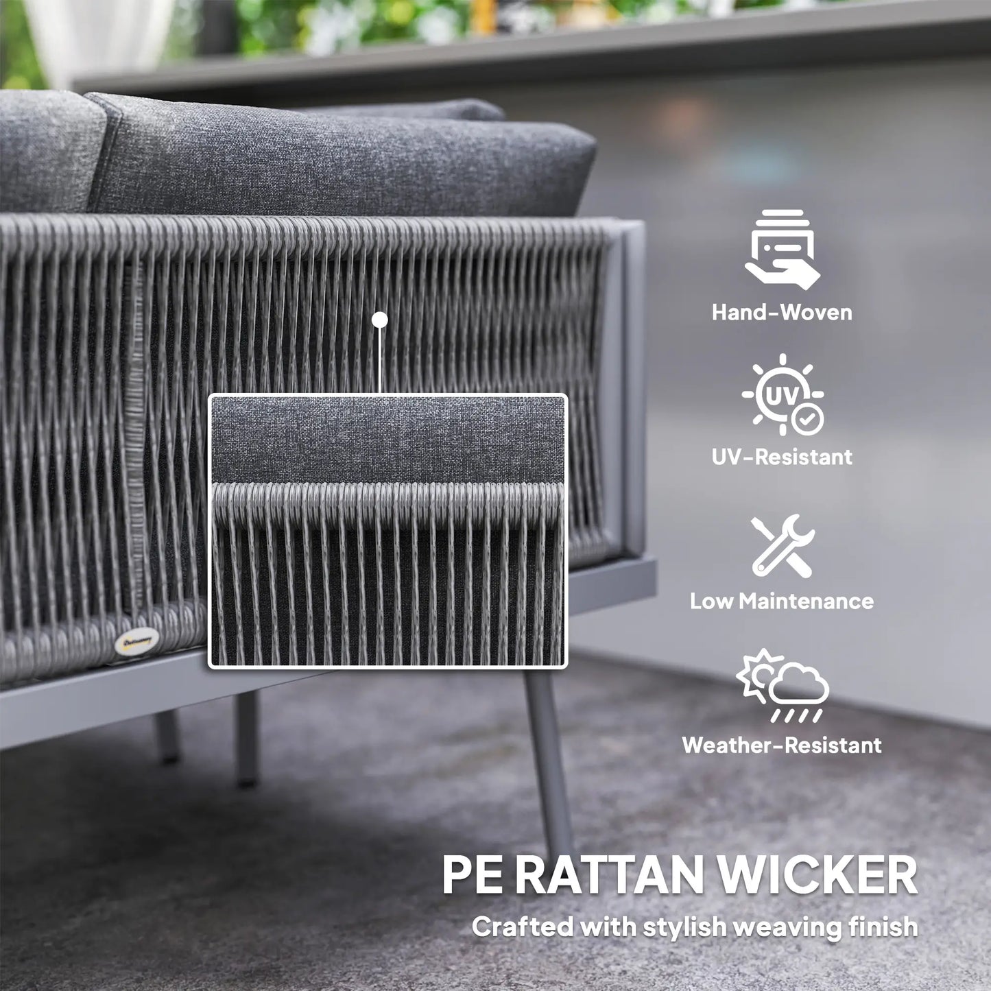 3 Pc Outdoor Furniture Set, L Shaped Wicker, Steel Table, Grey Patio Furniture Sets at Gallery Canada