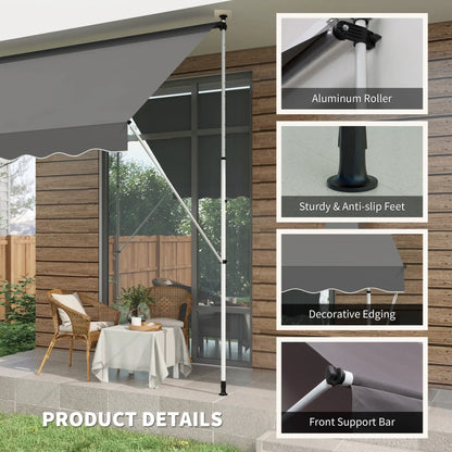10x5ft Manual Retractable Awning, Water Resistant UV Protector, Grey Door Awnings at Gallery Canada