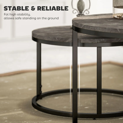 Modern Coffee Table Set of 2, Nesting Side Tables, Metal Base, Faux Marbled Grey, Grey Coffee Tables at Gallery Canada