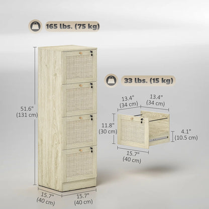 4 Drawer Filing Cabinet with Lock, Boho File Cabinet, A4 Letter Size, Oak Office Cabinets & Cupboards at Gallery Canada
