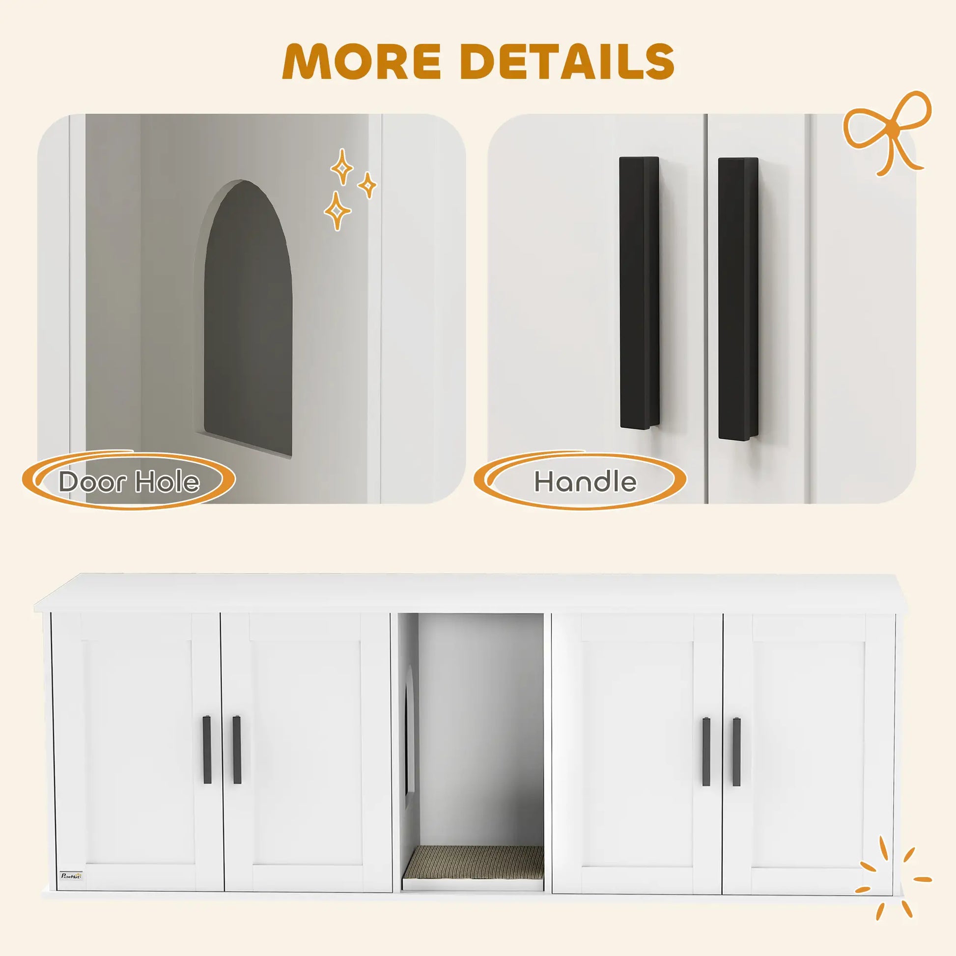 Cat Litter Box Enclosure, Double Room, Scratching Board, 57" x 19" x 20", White Cat Litter Box Enclosures at Gallery Canada