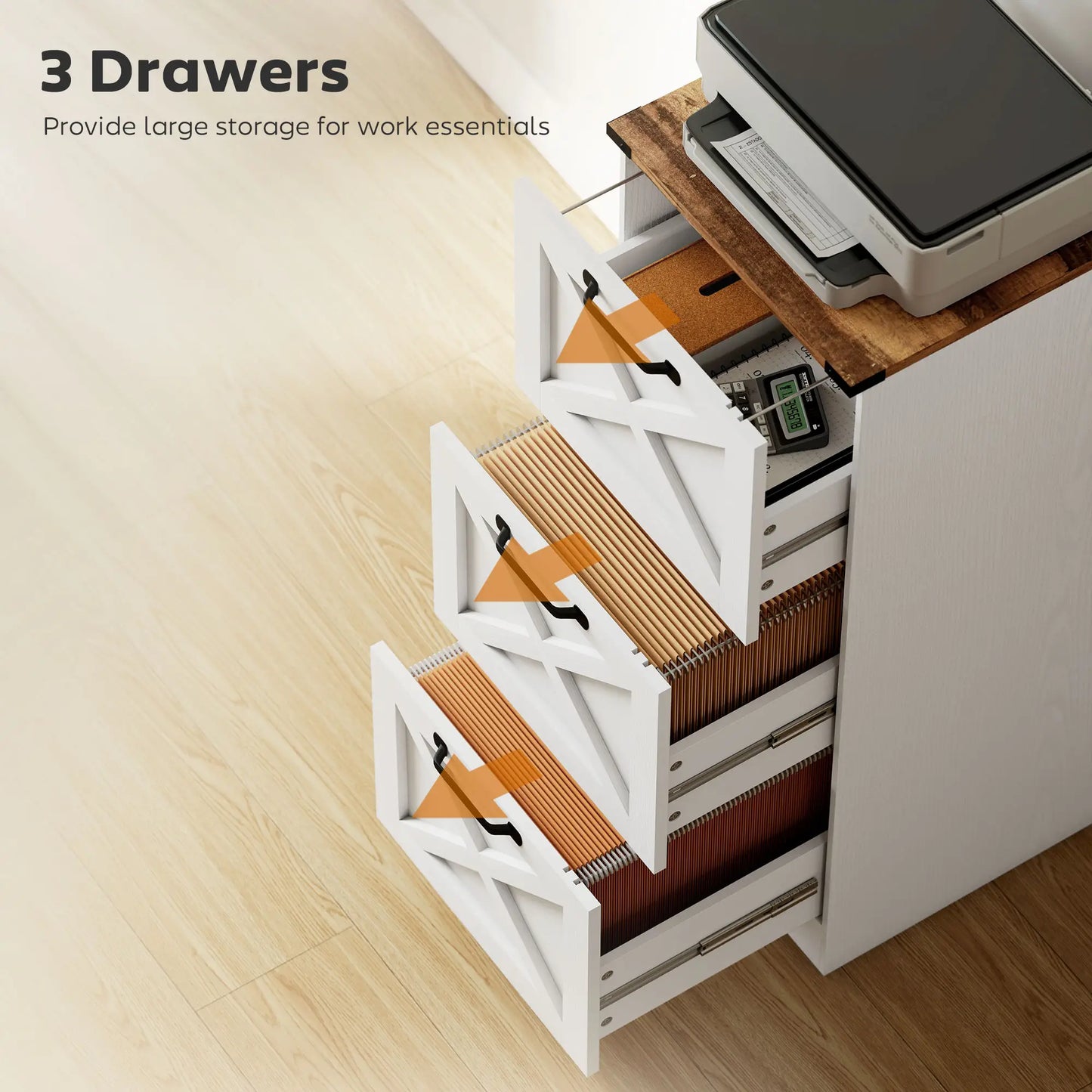 3 Drawer File Cabinet, Vertical Farmhouse, Fits Letter/A4, White Office Cabinets & Cupboards at Gallery Canada