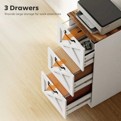 3 Drawer File Cabinet, Vertical Farmhouse, Fits Letter/A4, White Office Cabinets & Cupboards at Gallery Canada