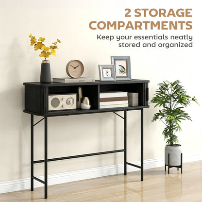Mid-Century Console Table, Narrow Entryway Table with Storage, Black