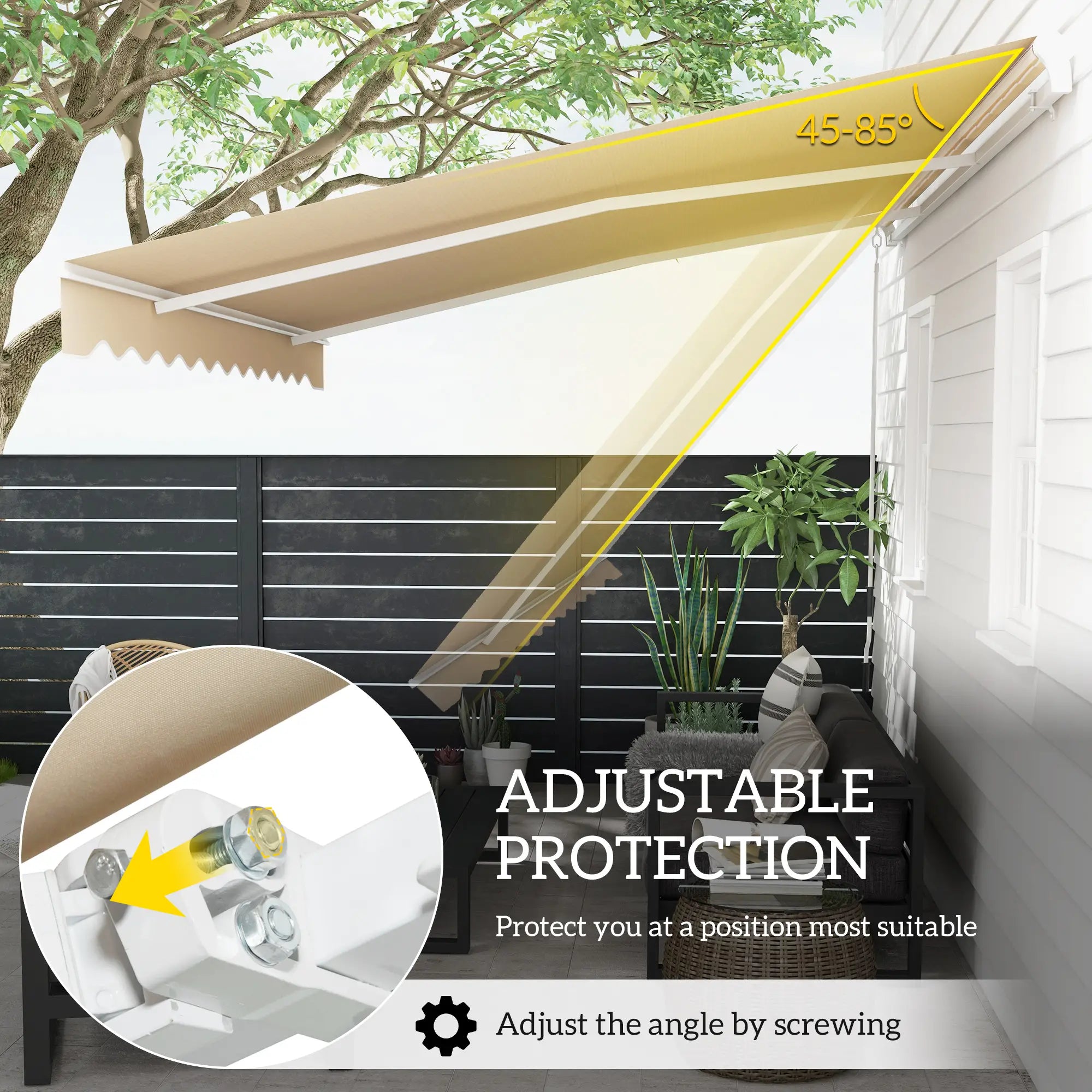 13' x 8' Retractable Patio Awning, Sun Shade Canopy, Aluminum Frame, Khaki Window Awnings at Gallery Canada