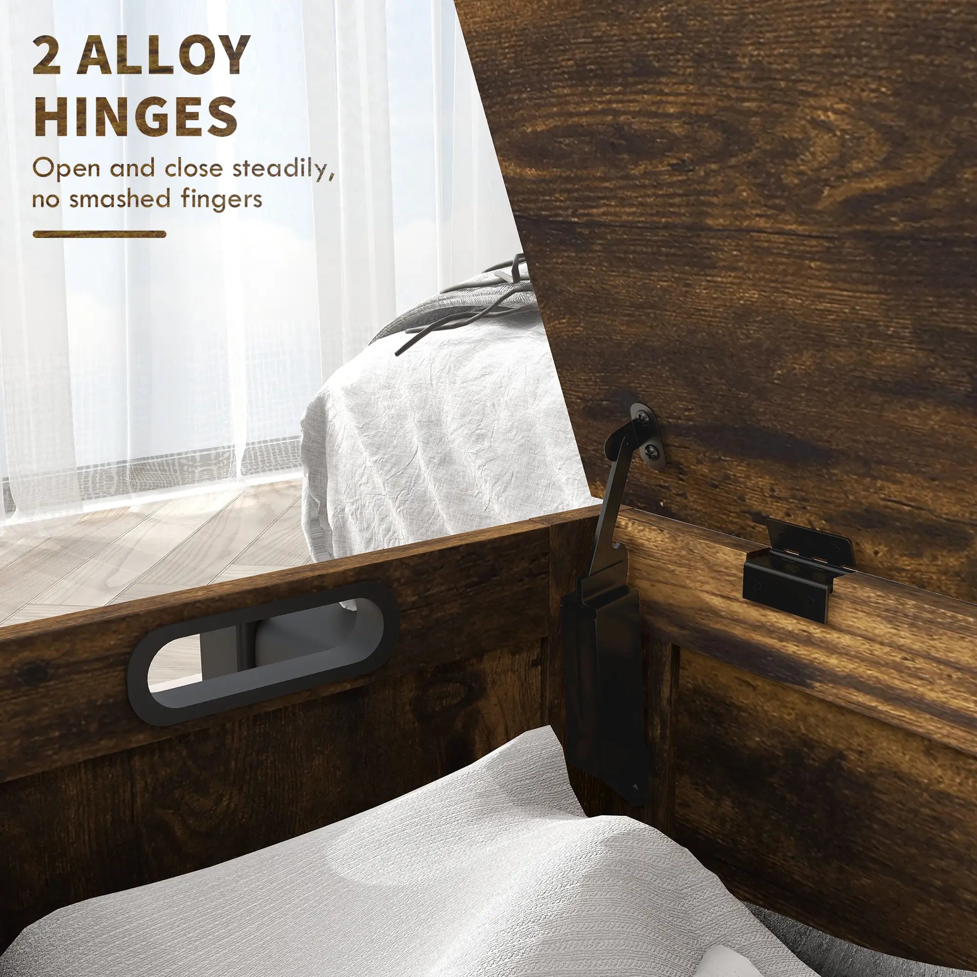 Modern Storage Trunk with Safety Hinges, Entryway Bench, Rustic Brown, Brown Storage Ottomans & Benches at Gallery Canada