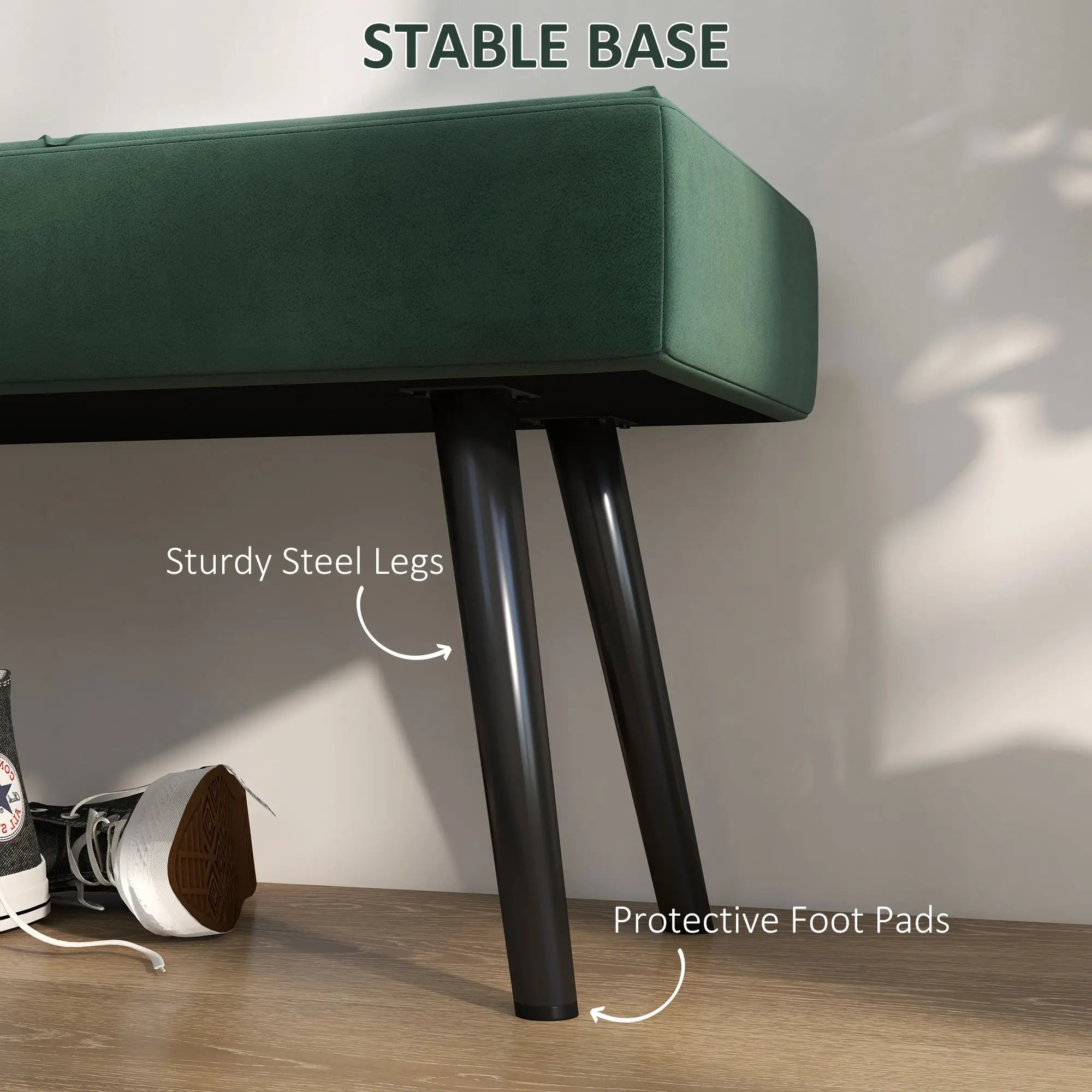 39 Inches Upholstered Bed Bench, Modern Steel Legs, Green Storage Ottomans & Benches at Gallery Canada