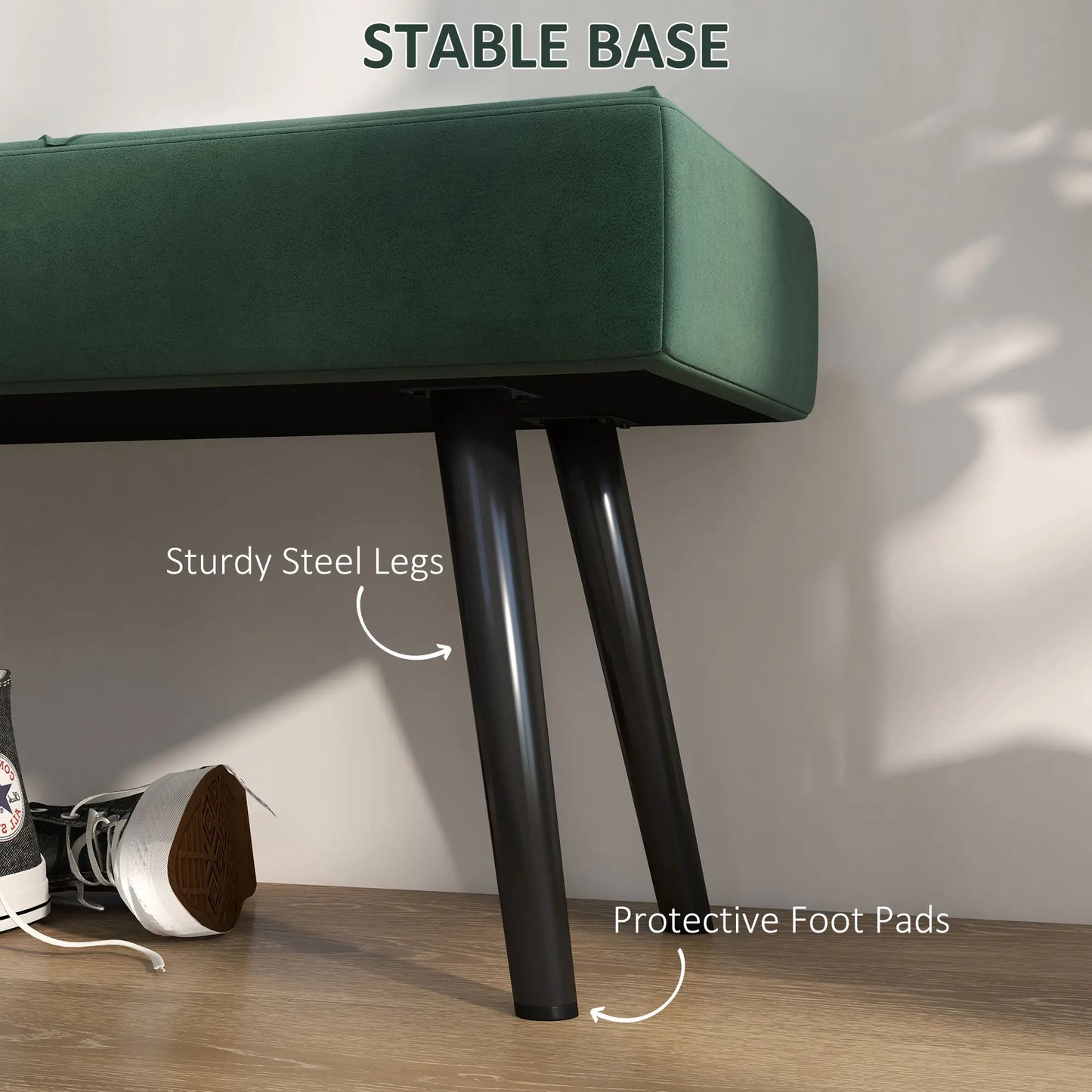 39 Inches Upholstered Bed Bench, Modern Steel Legs, Green Storage Ottomans & Benches at Gallery Canada